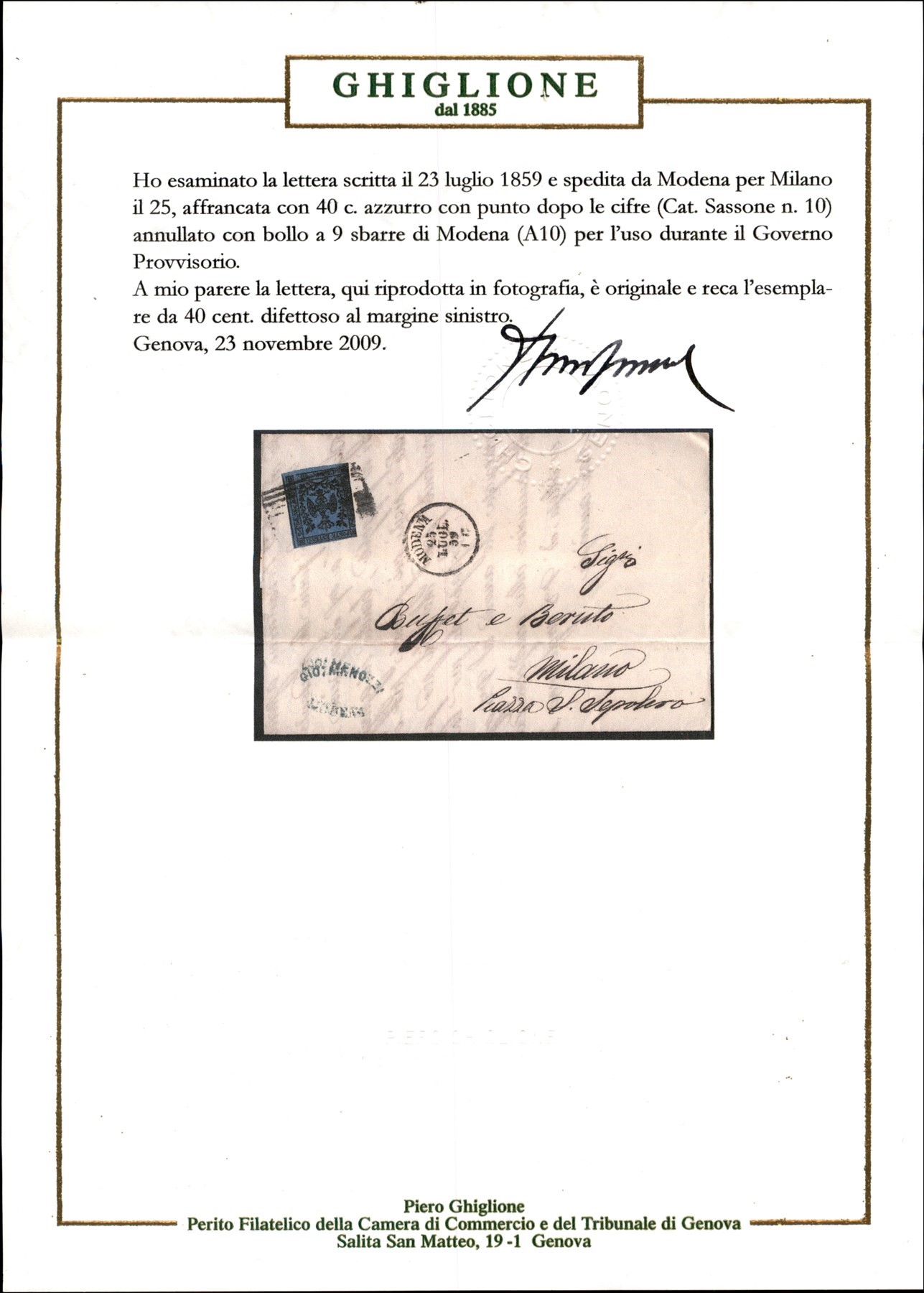 Italia / Antichi Stati Italiani / Modena / Governo Provvisorio / Posta Ordinaria