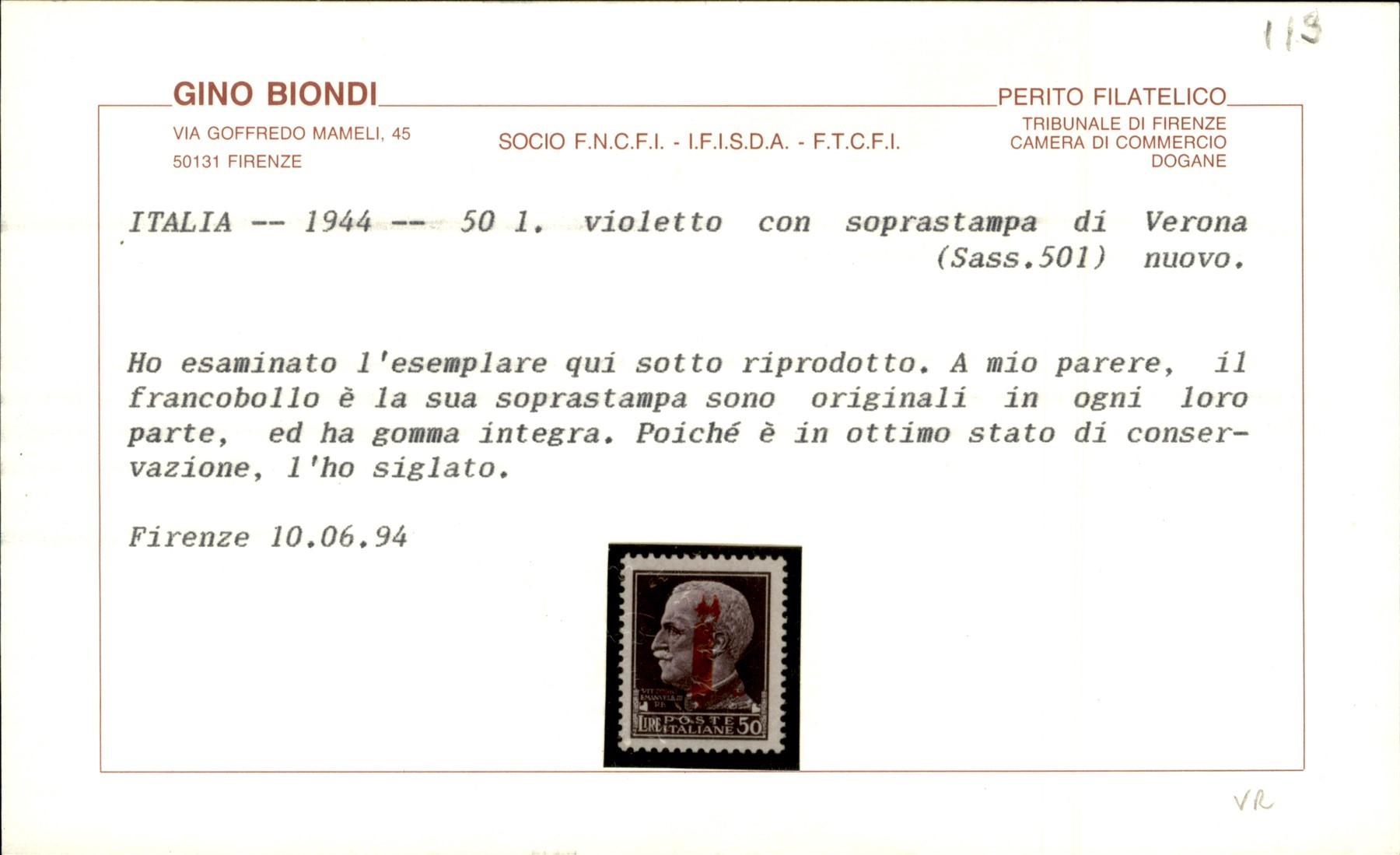 Italia / Rsi / Provvisori / Verona / Posta Ordinaria
