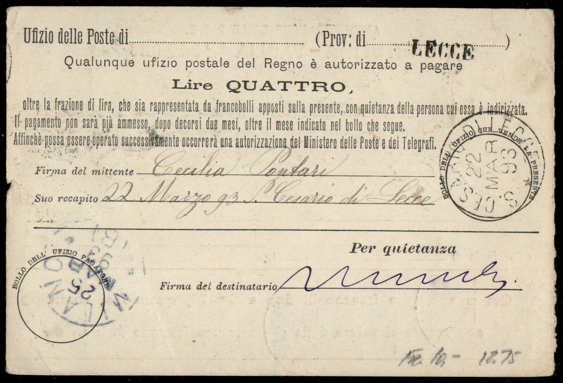 Italia / Regno / Umberto i / Posta Ordinaria