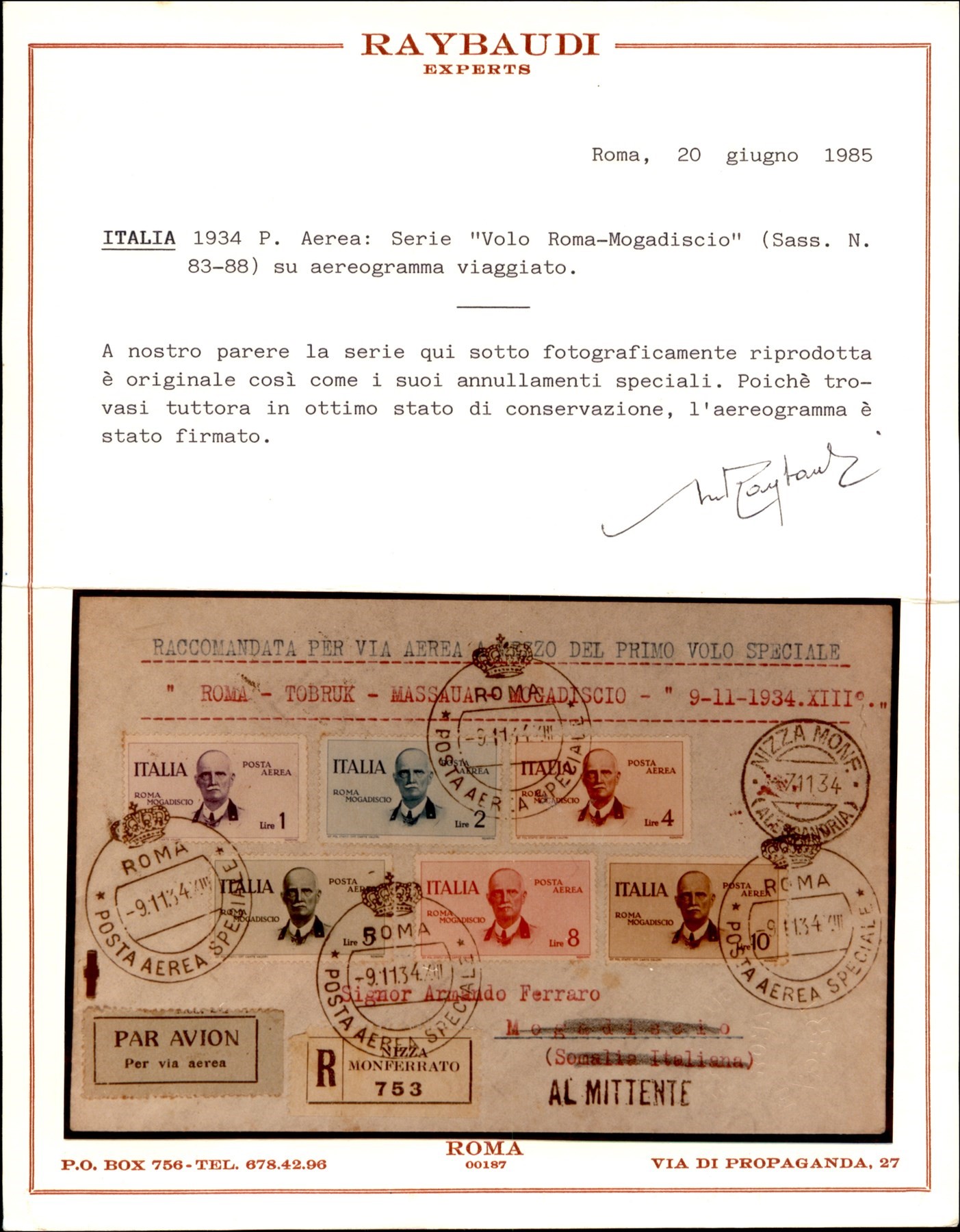Italia / Regno / Vittorio Emanuele III / Aerogrammi