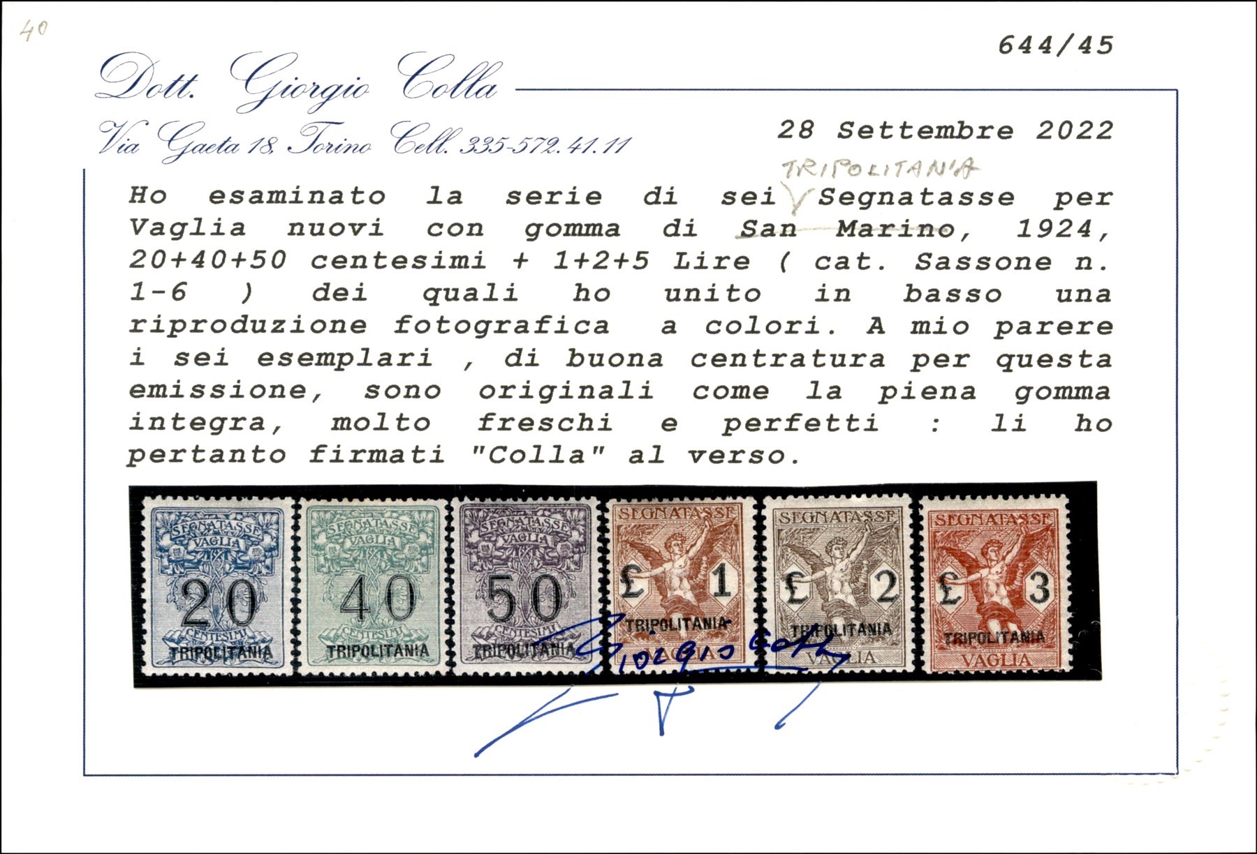 Italia / Colonie / Tripolitania / Segnatasse per Vaglia