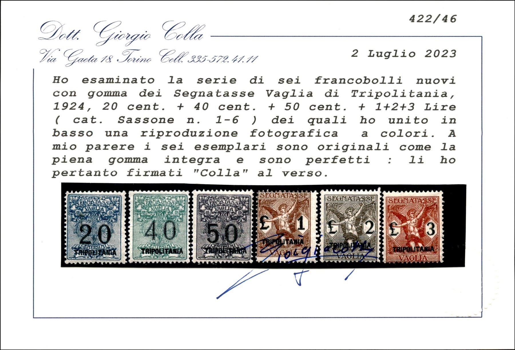 Italia / Colonie / Tripolitania / Segnatasse per Vaglia