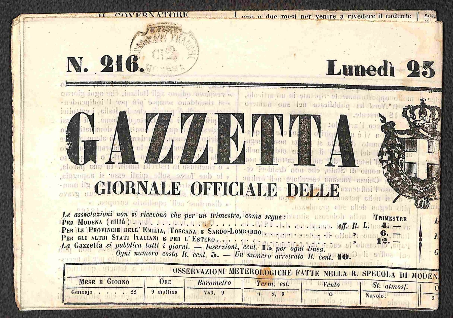 ITALIA / Antichi Stati Italiani / Modena / Posta ordinaria