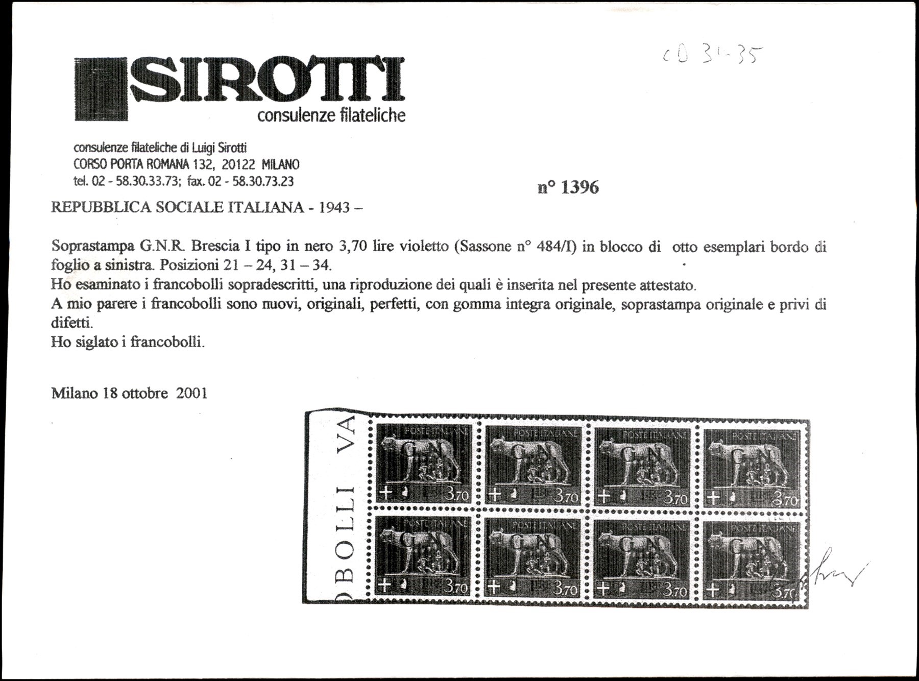ITALIA / RSI / G.N.R. Brescia / Posta ordinaria