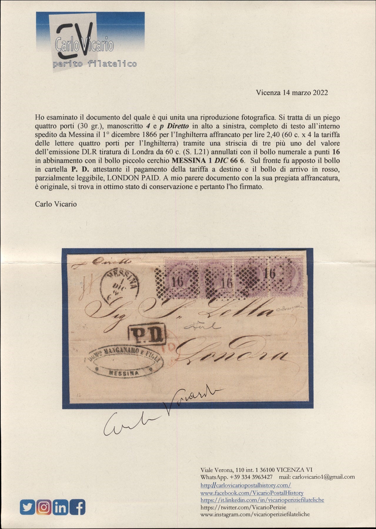 ITALIA / Regno / Vittorio Emanuele II / Posta ordinaria