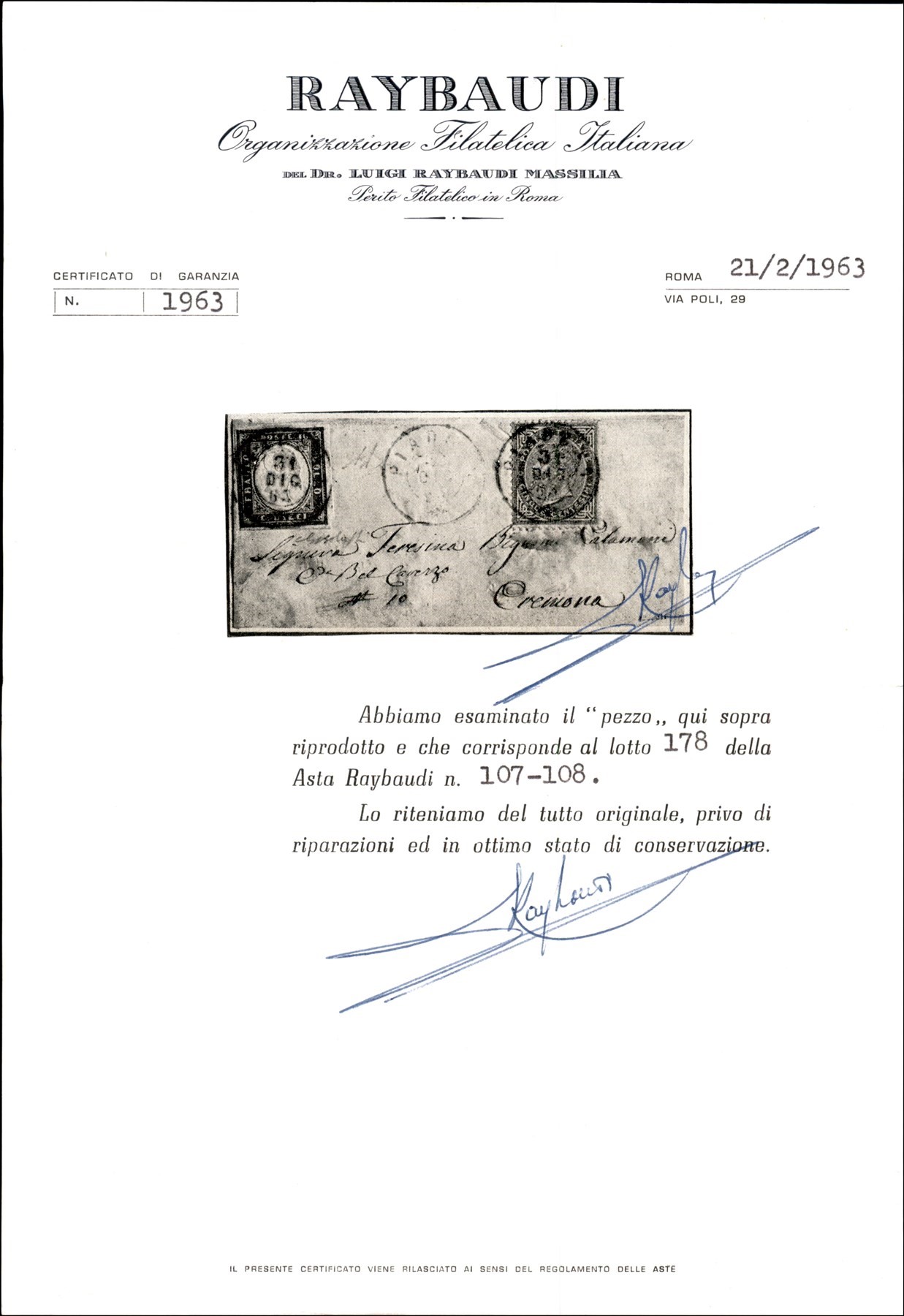 Italia / Regno / Vittorio Emanuele II / Posta Ordinaria