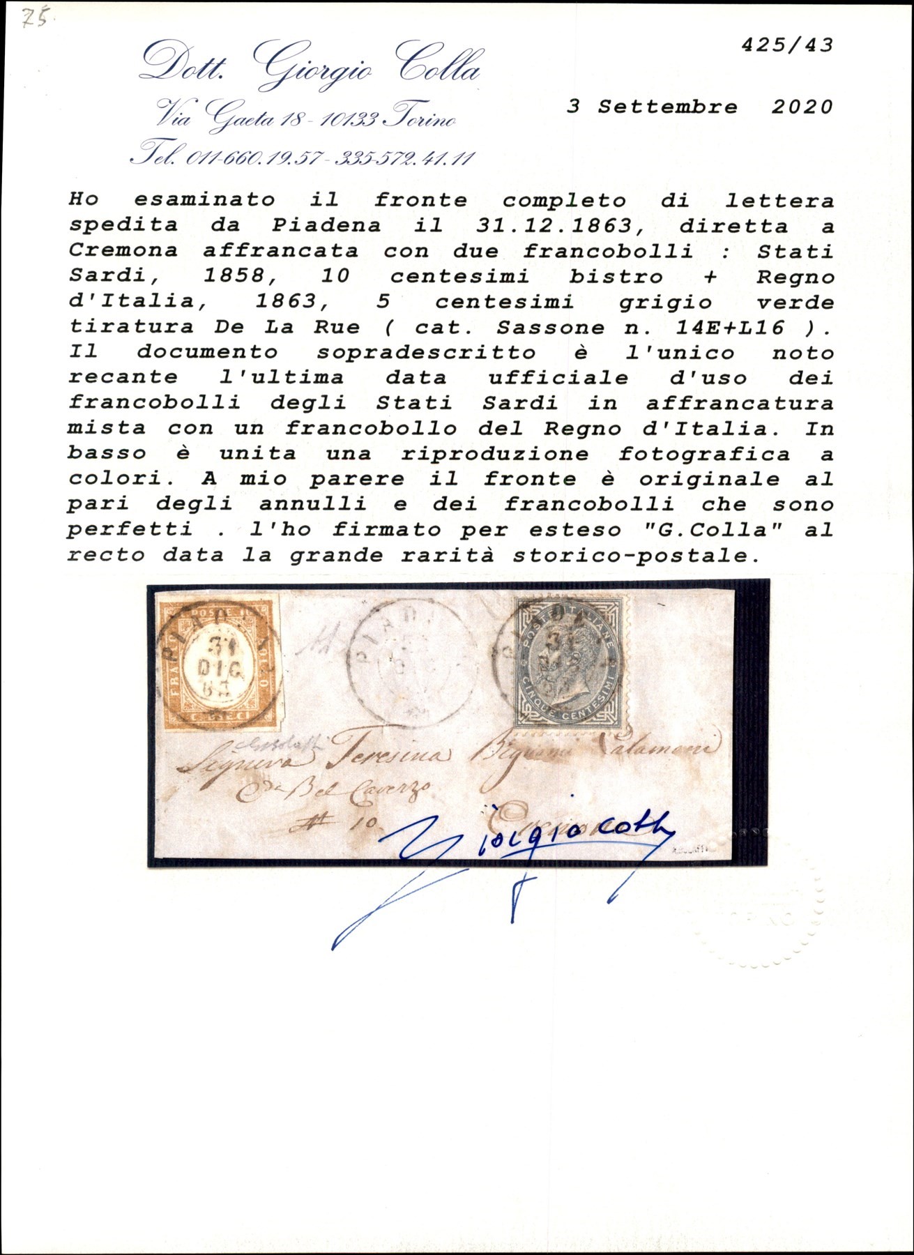 Italia / Regno / Vittorio Emanuele II / Posta Ordinaria