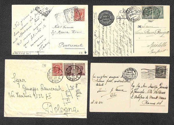 1907/1929 - Leoni/Michetti - Piccolo insieme di 10 oggetti postali con affrancature diverse - ex coll. Provera