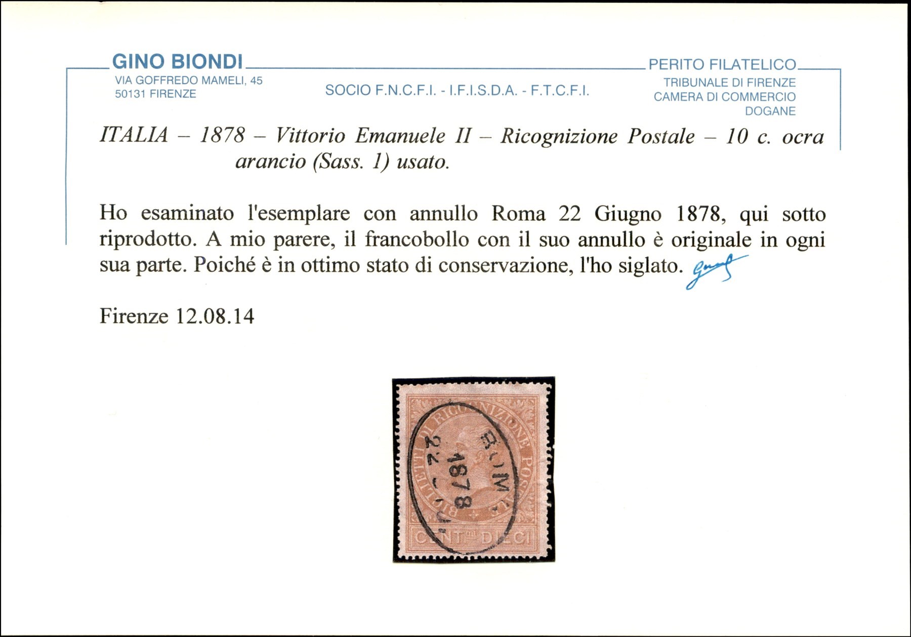 Italia / Regno / Vittorio Emanuele II / Ricognizione Postale