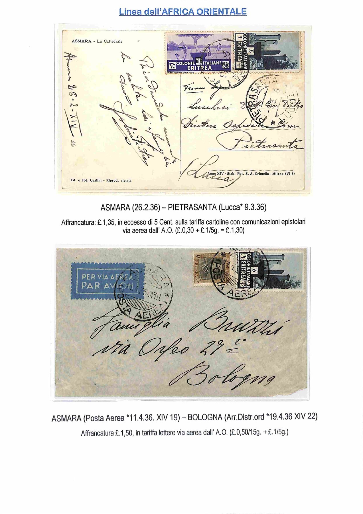 ITALIA / Colonie / Aerogrammi