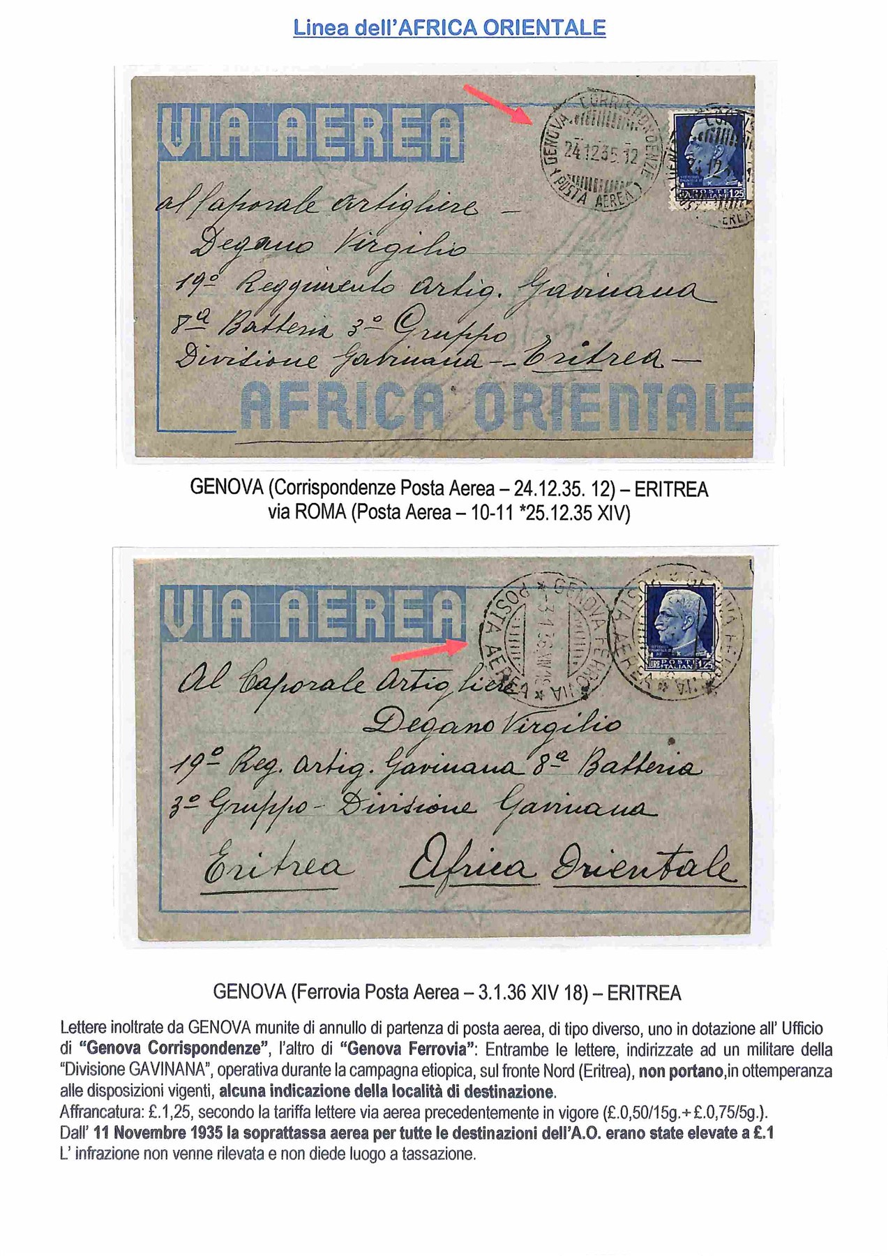 ITALIA / Colonie / Aerogrammi