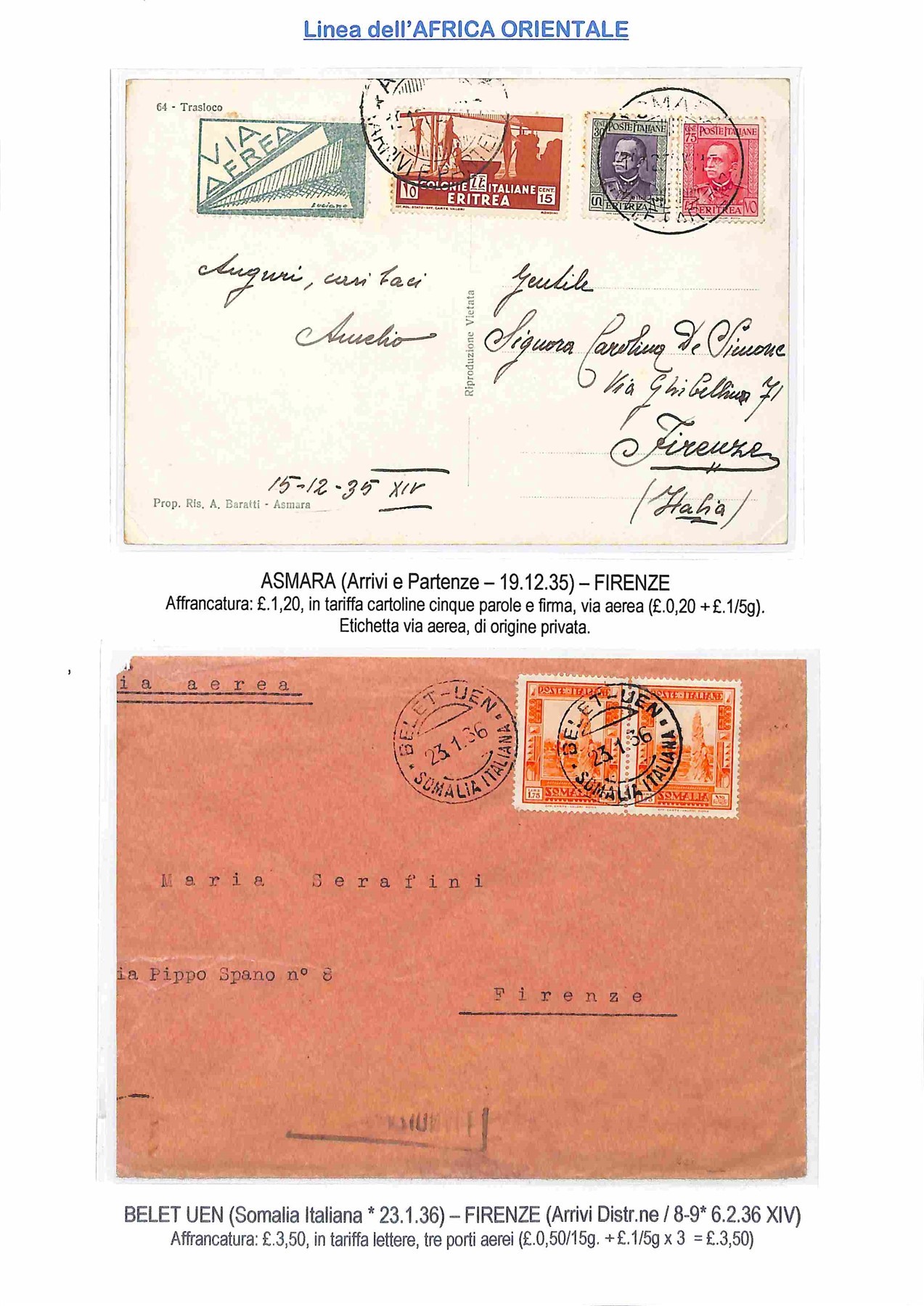 ITALIA / Colonie / Aerogrammi