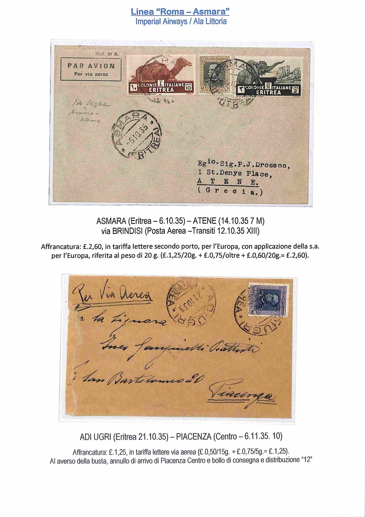 ITALIA / Colonie / Aerogrammi