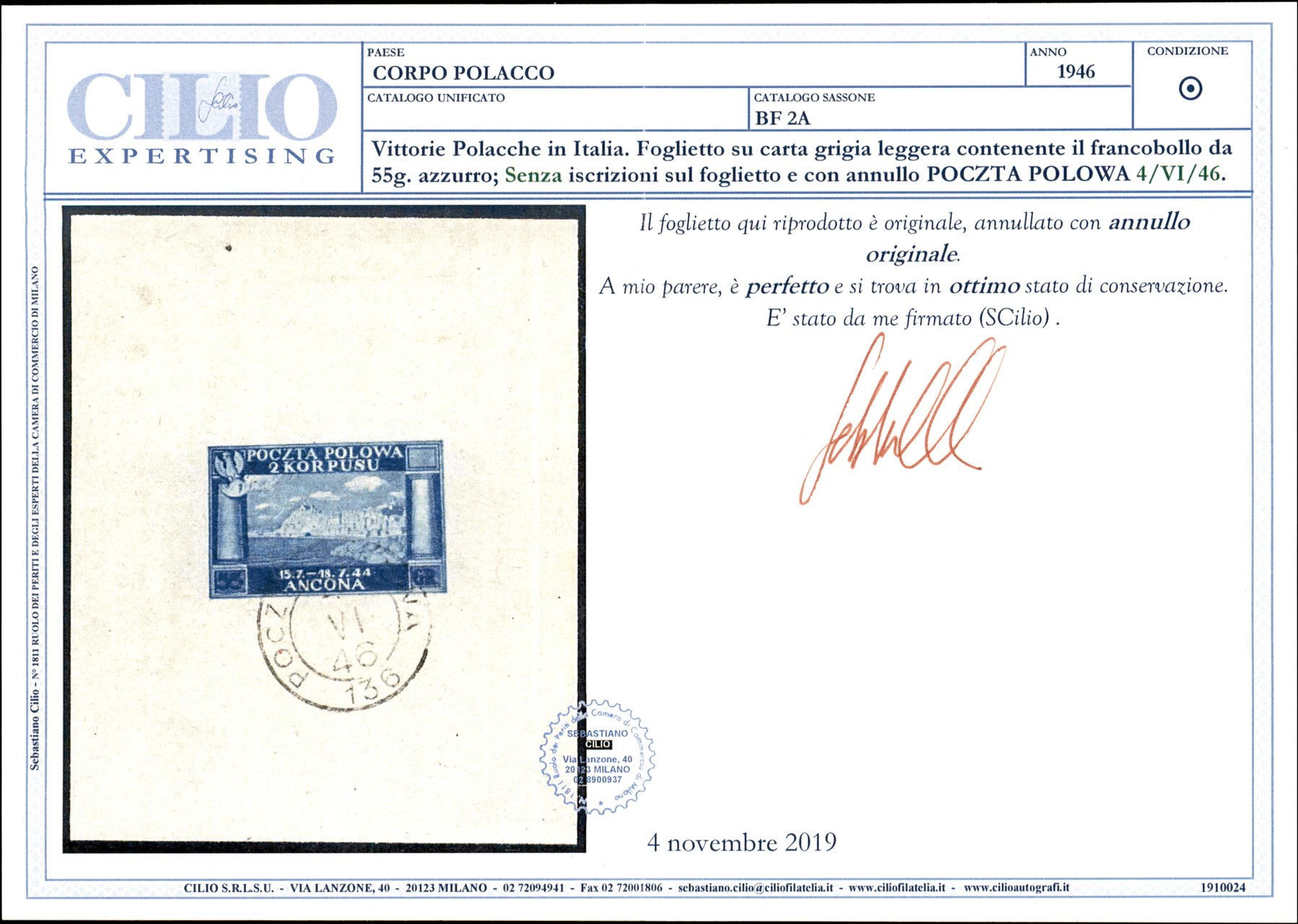 Italia / Corpo Polacco / Foglietti
