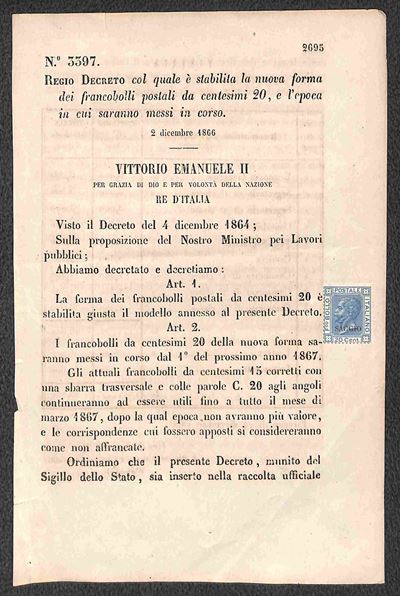 Italia / Regno / Vittorio Emanuele II / Posta Ordinaria