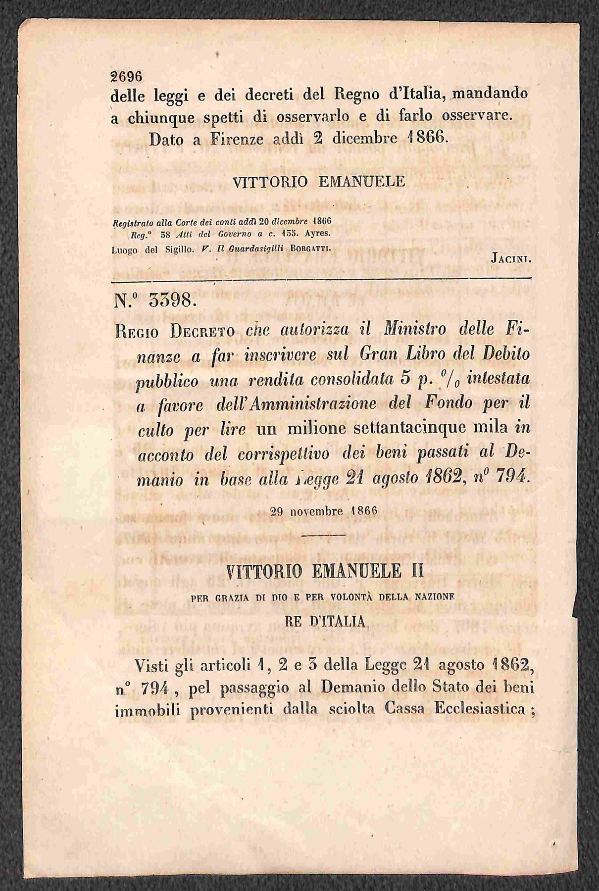 Italia / Regno / Vittorio Emanuele II / Posta Ordinaria