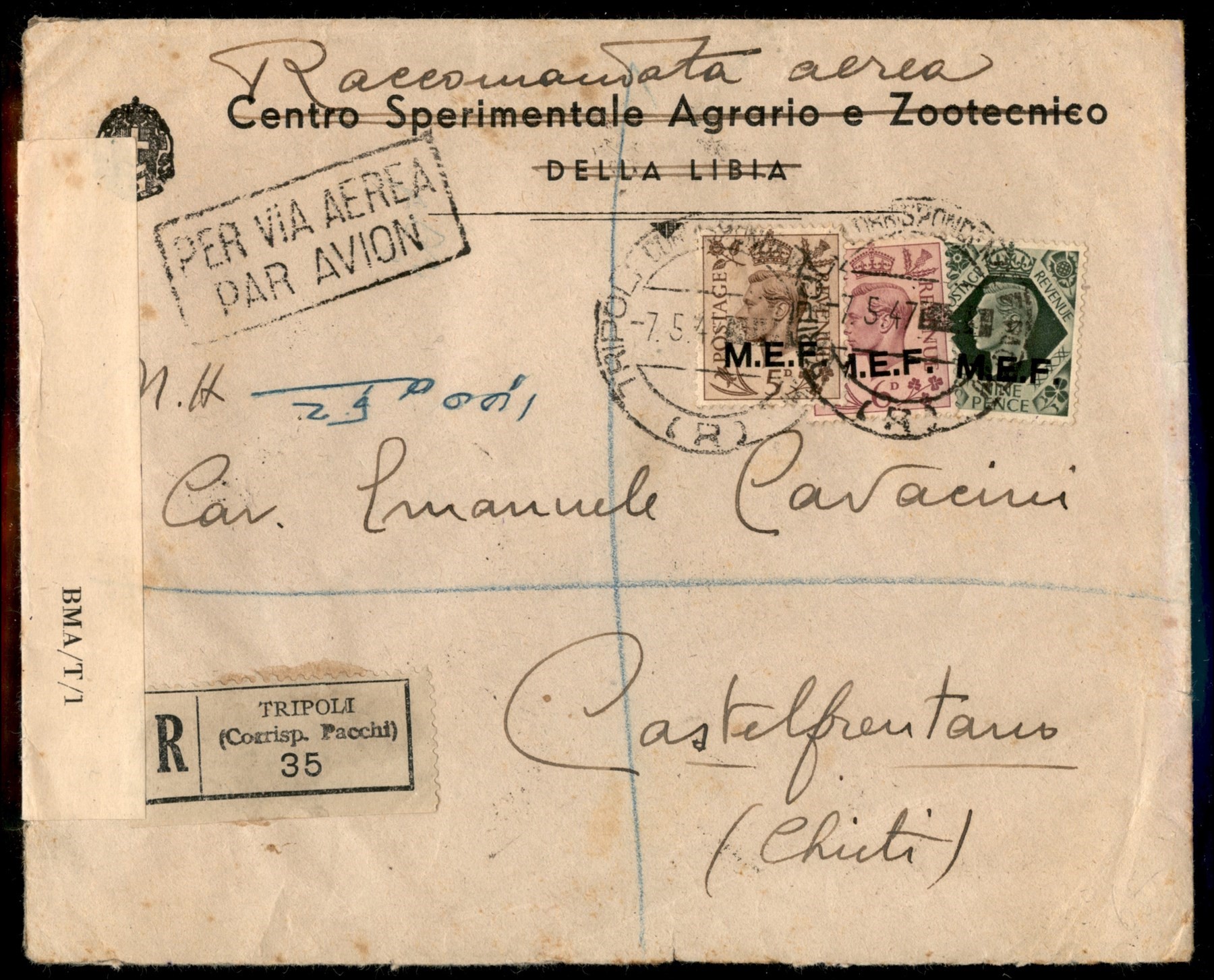 Italia / Occupazioni Straniere delle Colonie / Occupazione Britannica / M.e.f. / Aerogrammi
