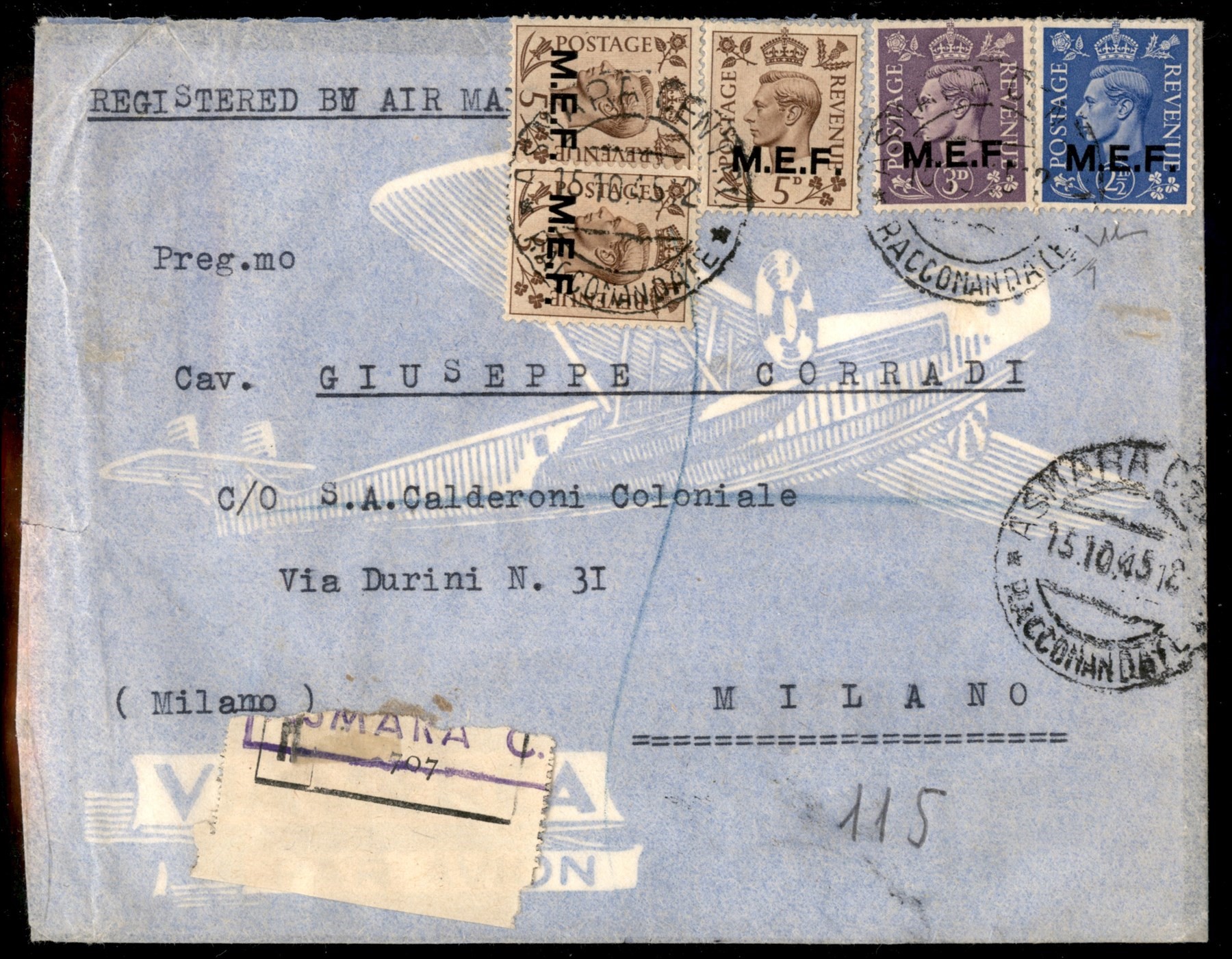 Italia / Occupazioni Straniere delle Colonie / Occupazione Britannica / M.e.f. / Aerogrammi