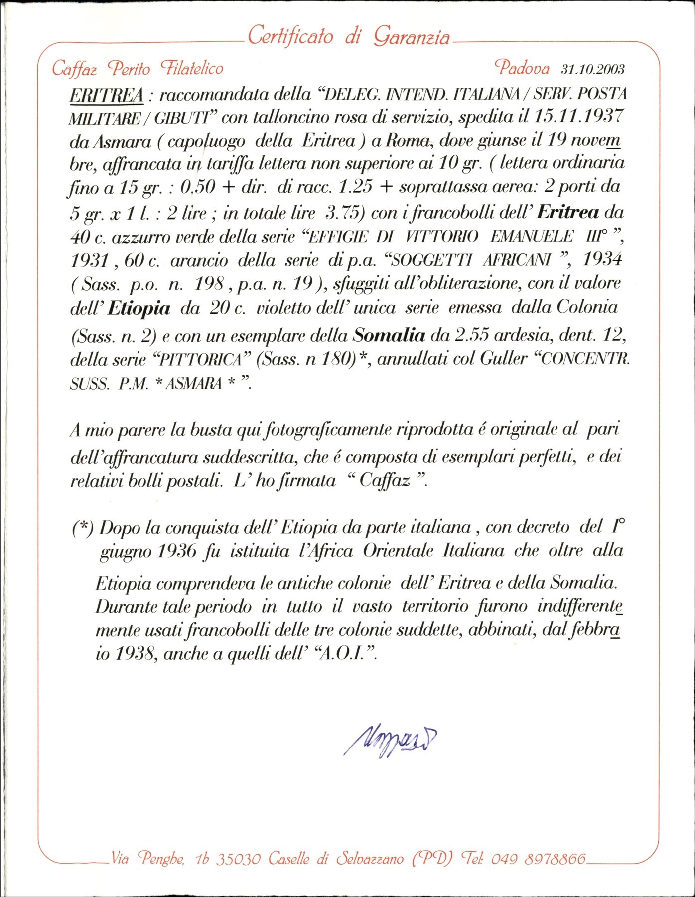 ITALIA / Colonie / Etiopia / Posta militare