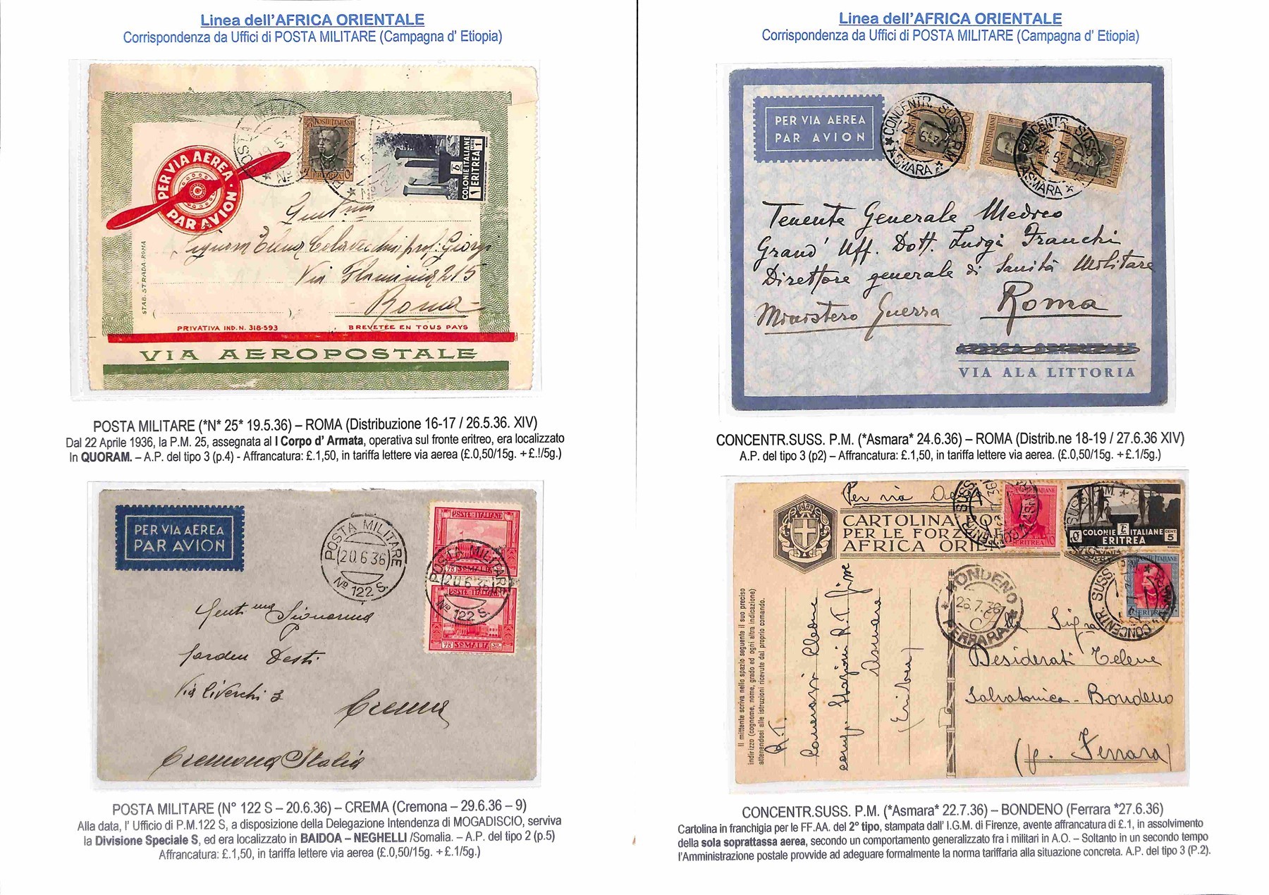 ITALIA / Colonie / Aerogrammi