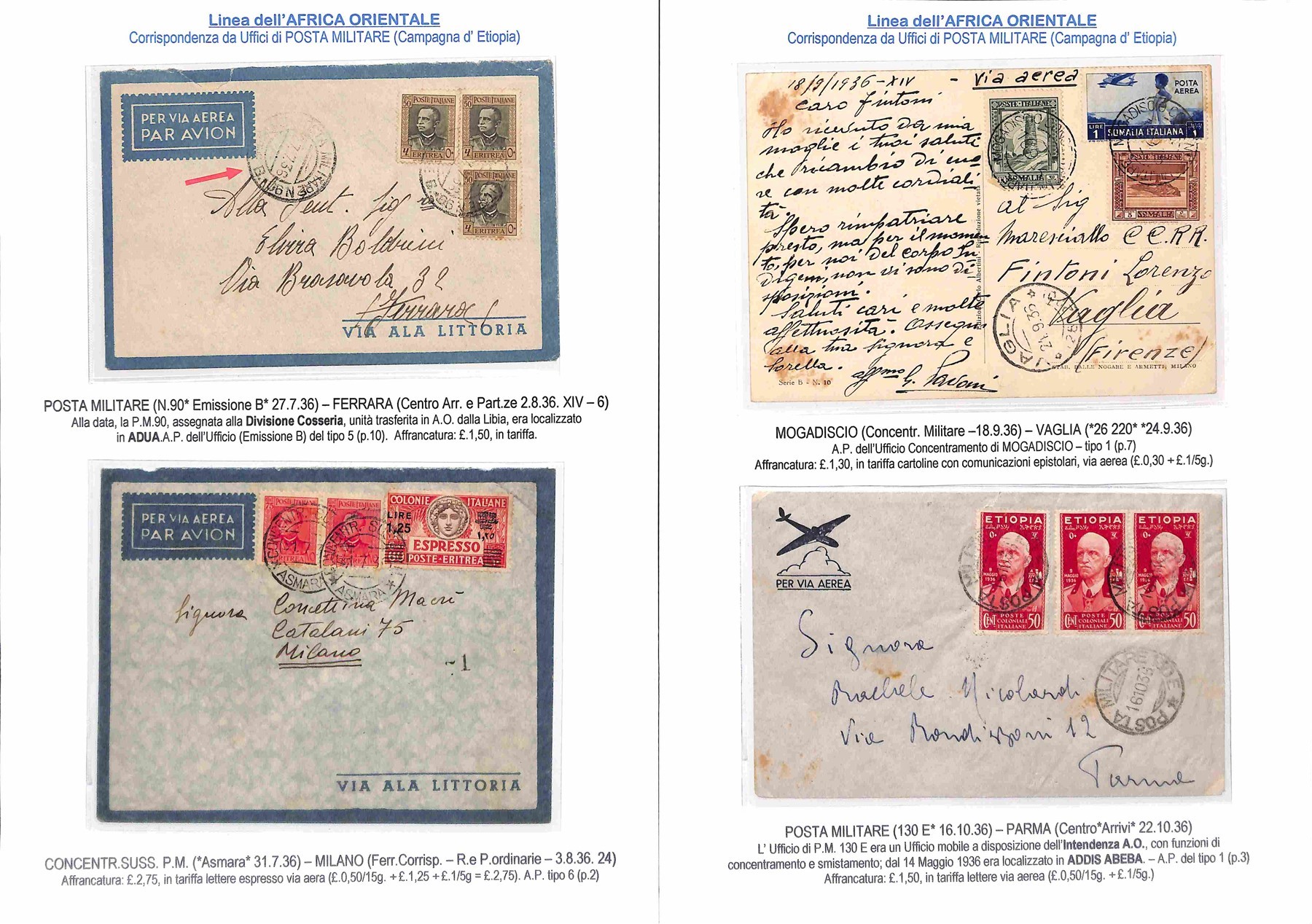 ITALIA / Colonie / Aerogrammi