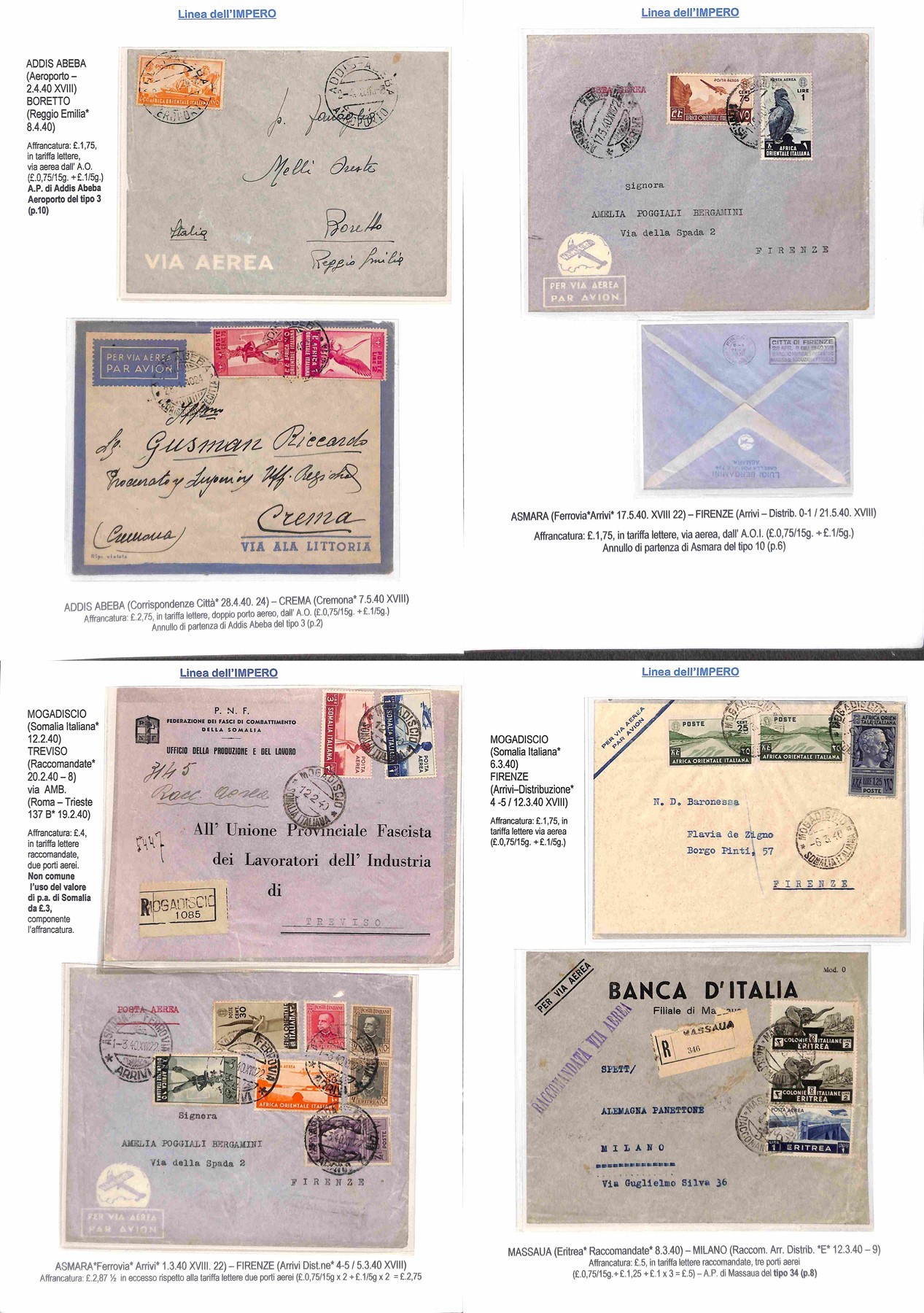 ITALIA / Colonie / Aerogrammi