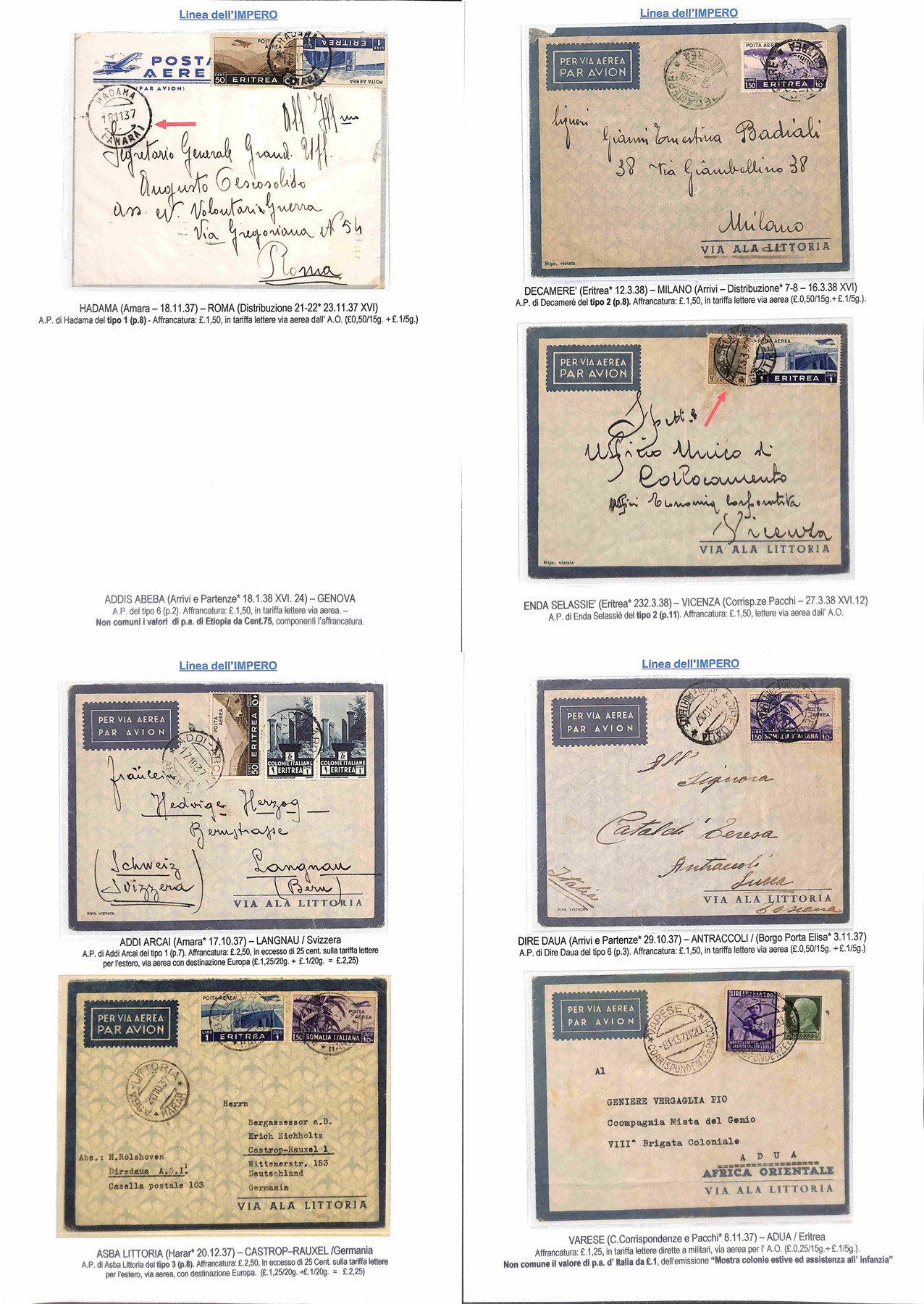 ITALIA / Colonie / Aerogrammi