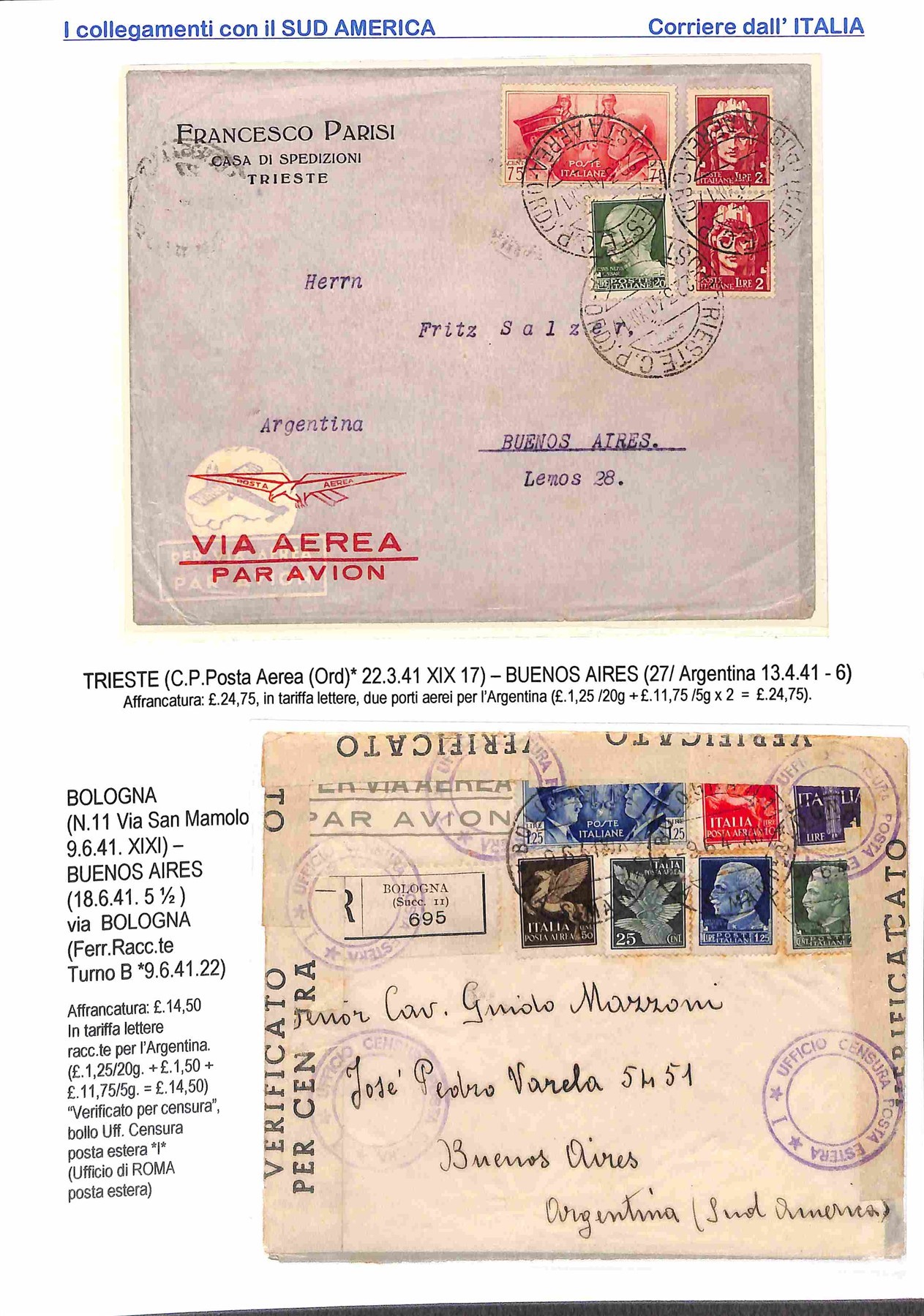 Italia / Regno / Vittorio Emanuele III / Aerogrammi