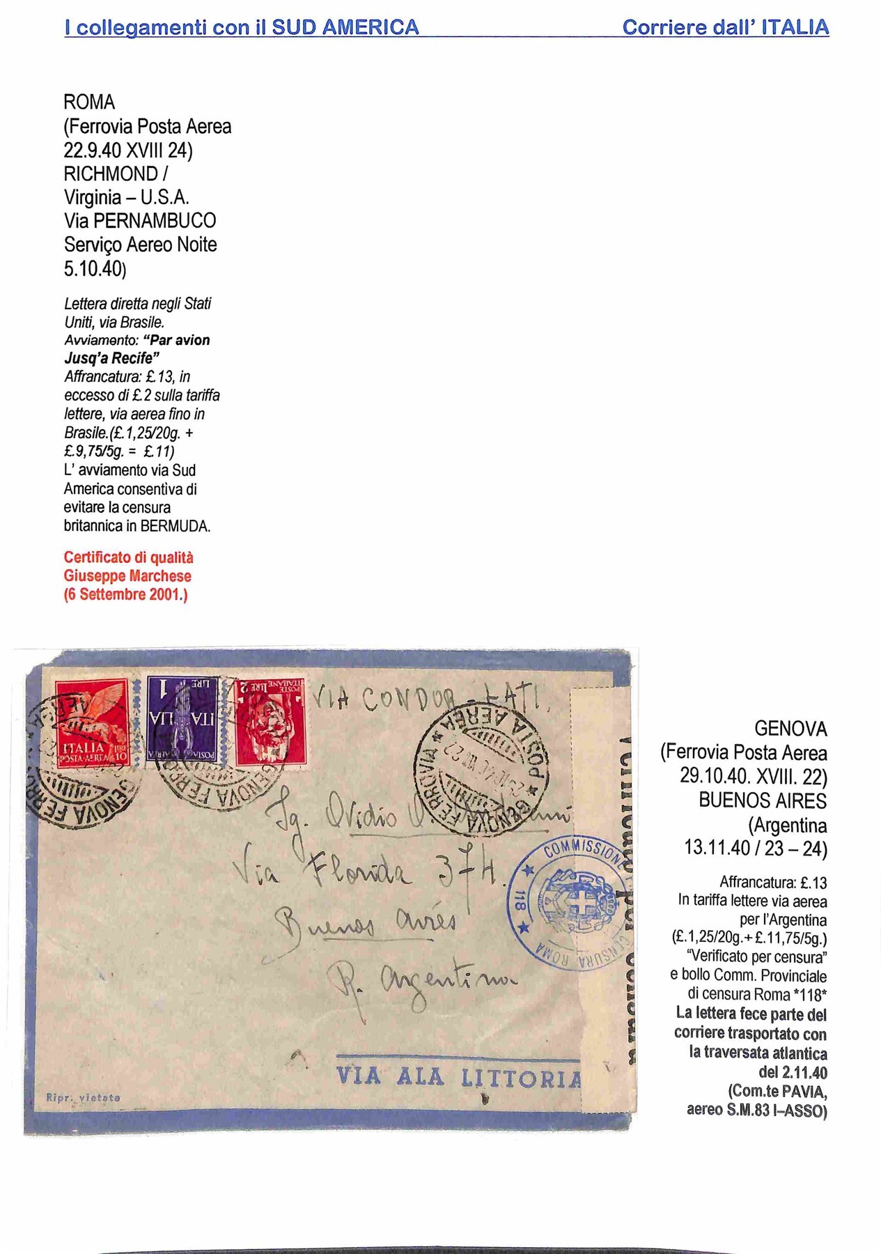 Italia / Regno / Vittorio Emanuele III / Aerogrammi