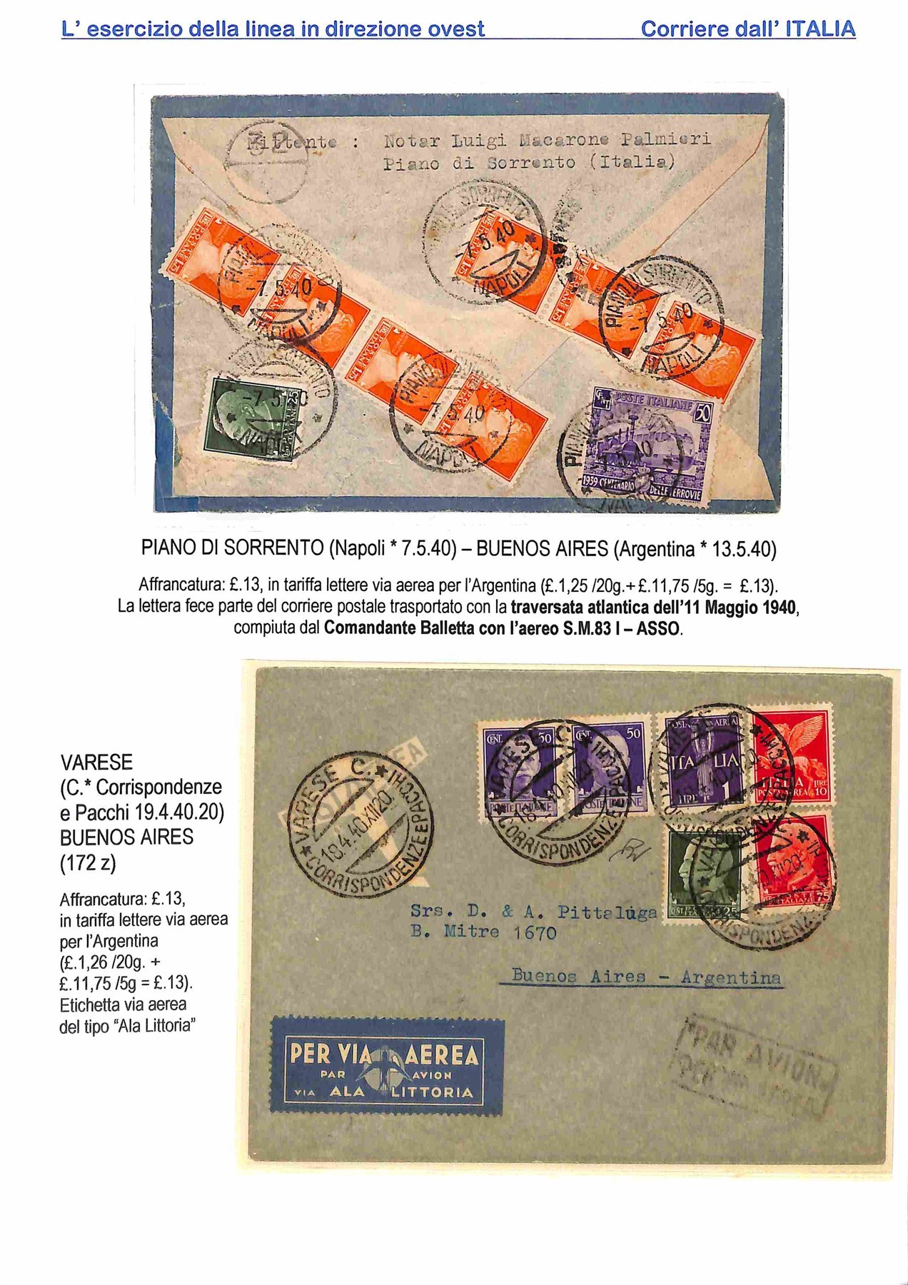 Italia / Regno / Vittorio Emanuele III / Aerogrammi