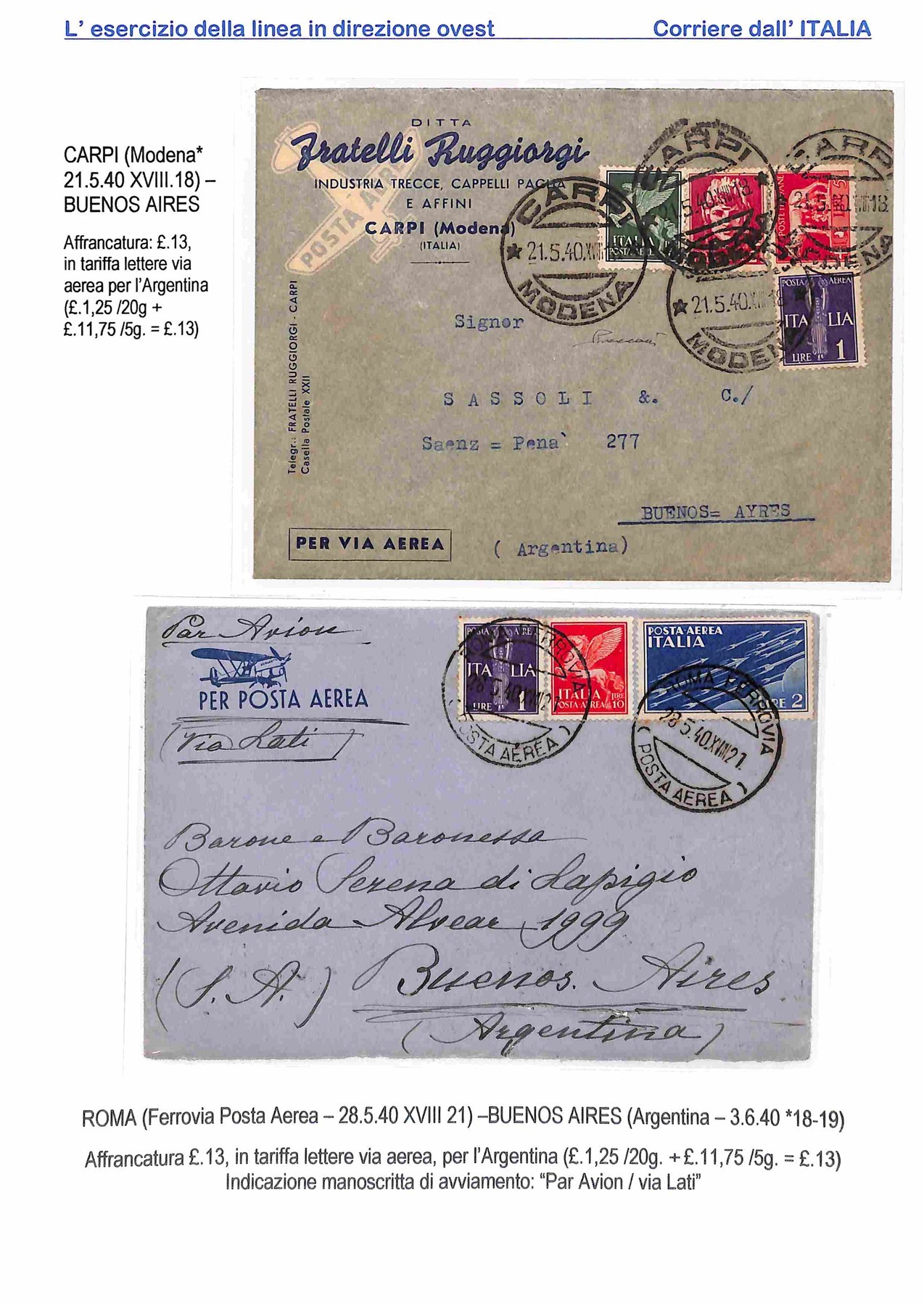 Italia / Regno / Vittorio Emanuele III / Aerogrammi