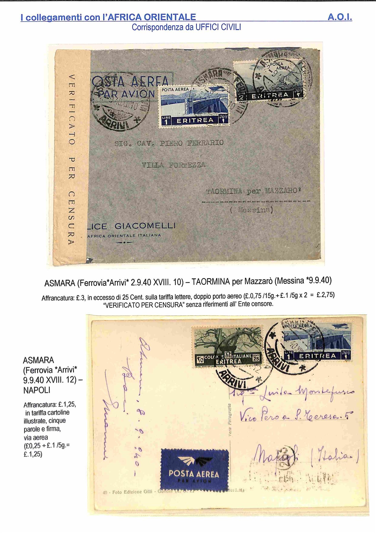 Italia / Regno / Aerogrammi