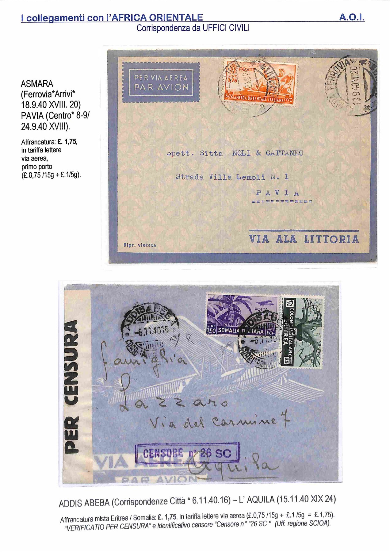 Italia / Regno / Aerogrammi