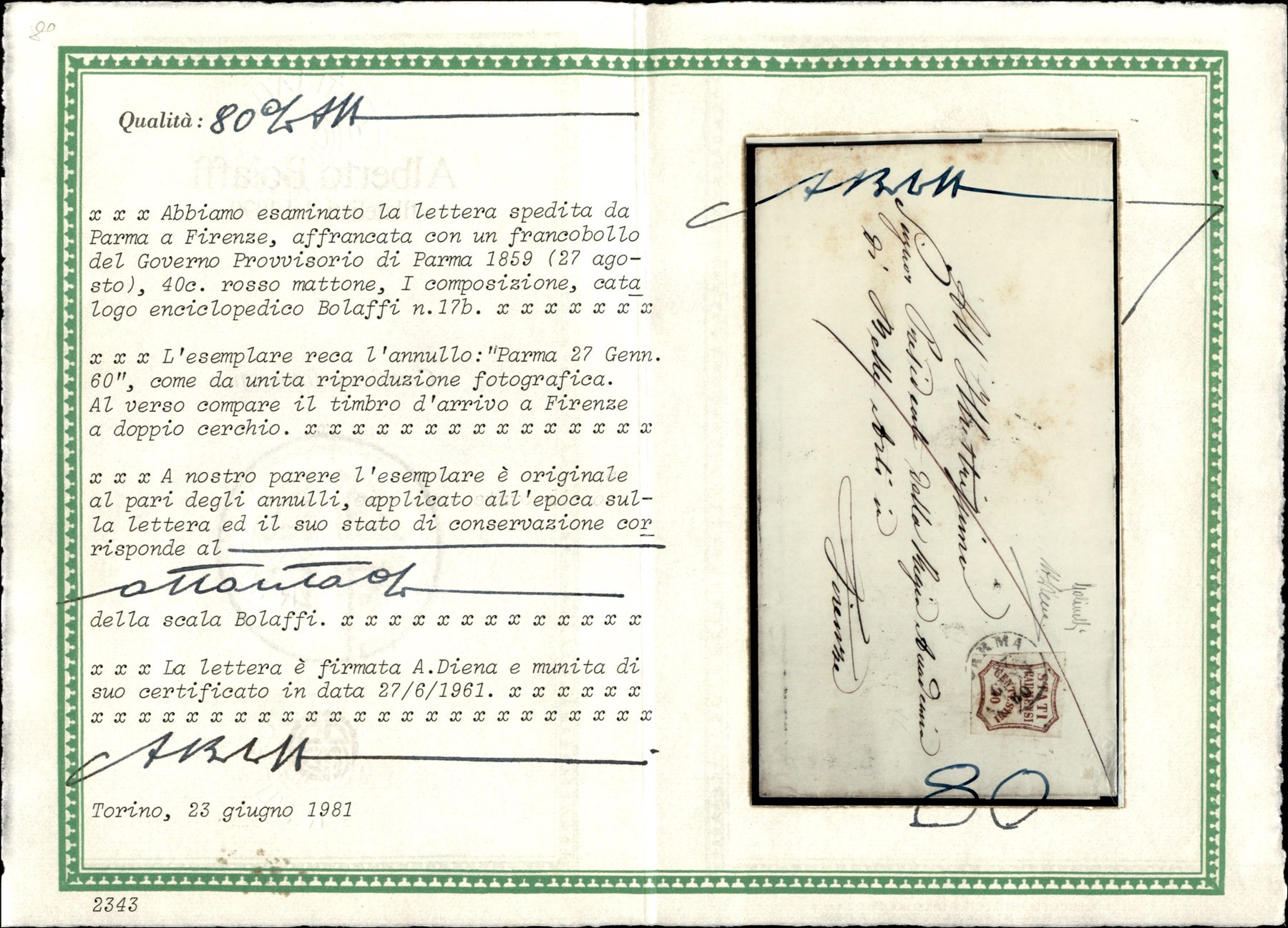 ITALIA / Antichi Stati Italiani / Parma / Posta ordinaria