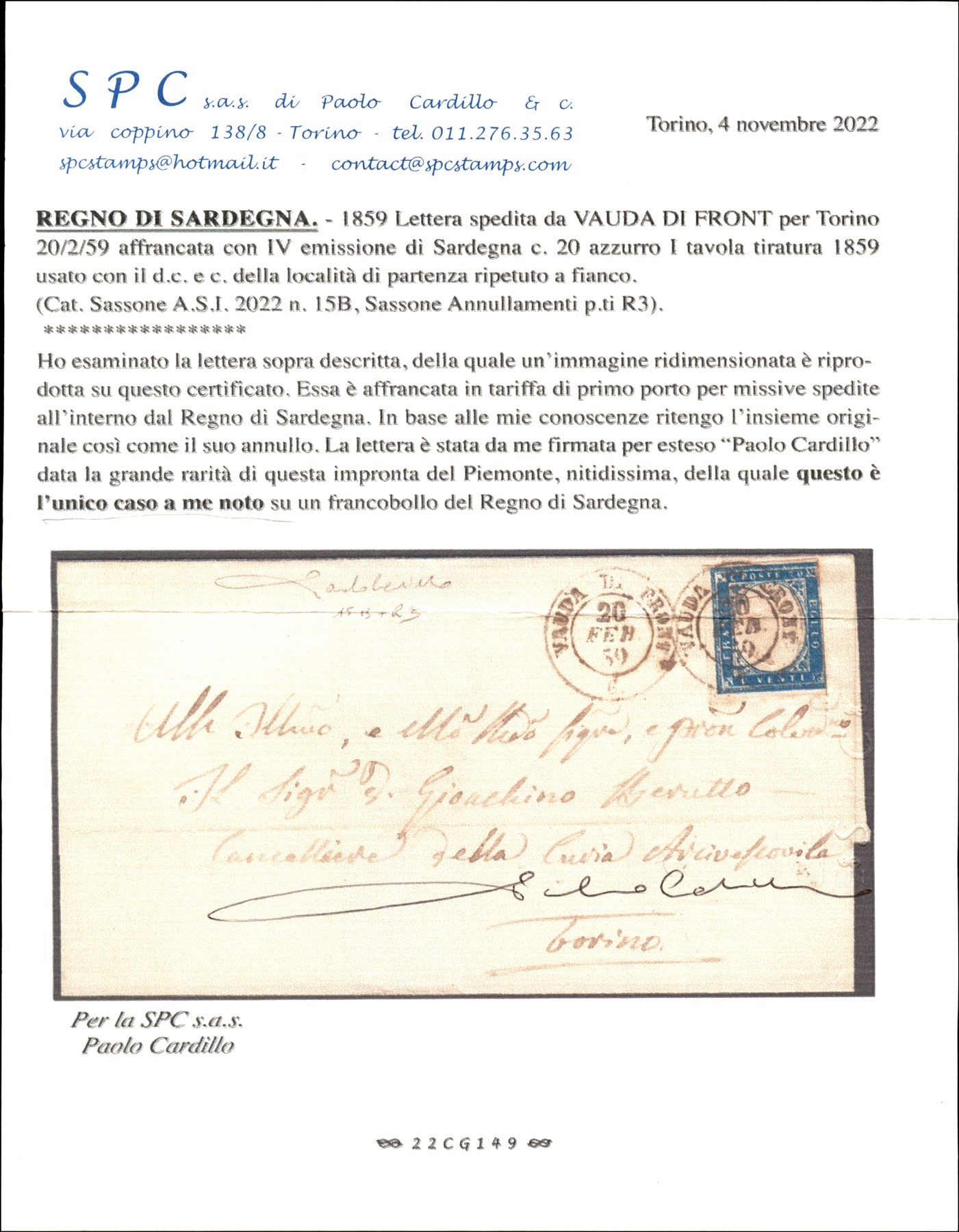 ITALIA / Antichi Stati Italiani / Sardegna / Posta ordinaria