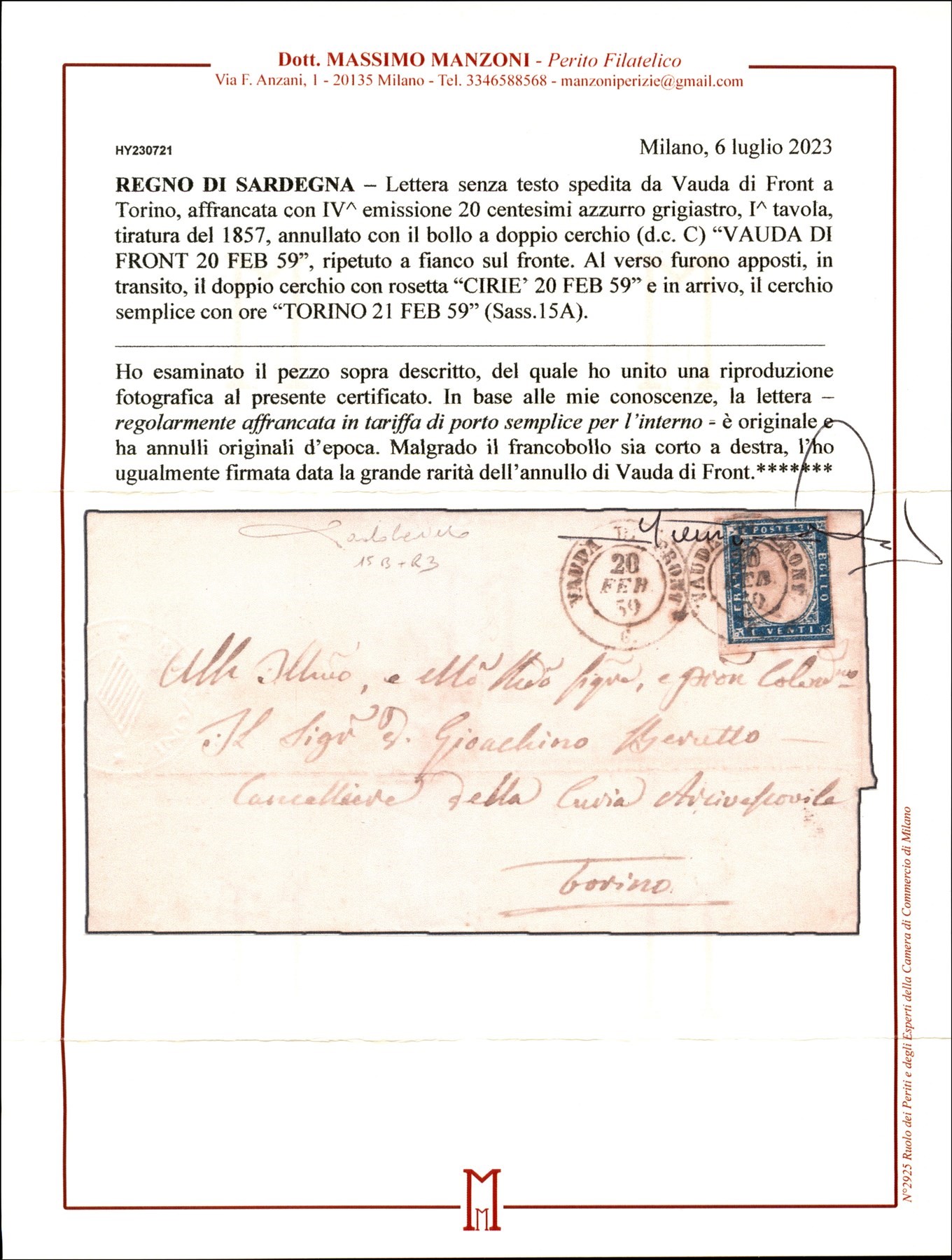 ITALIA / Antichi Stati Italiani / Sardegna / Posta ordinaria