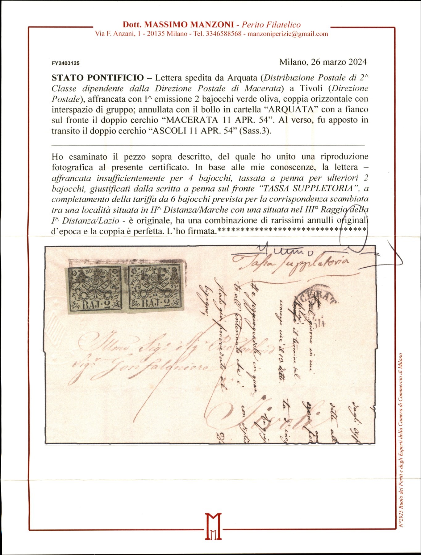 ITALIA / Antichi Stati Italiani / Stato pontificio / Posta ordinaria