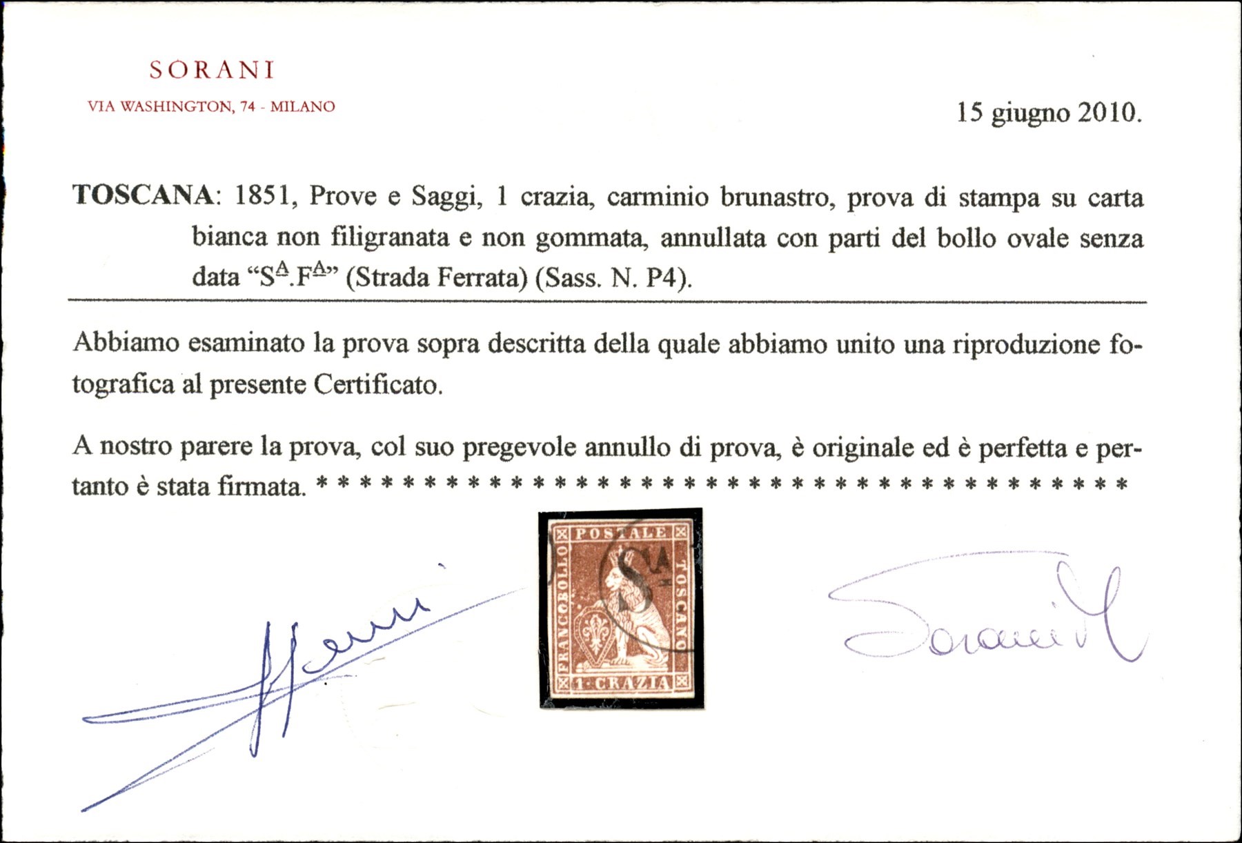 ITALIA / Antichi Stati Italiani / Toscana / Prova d'Archivio