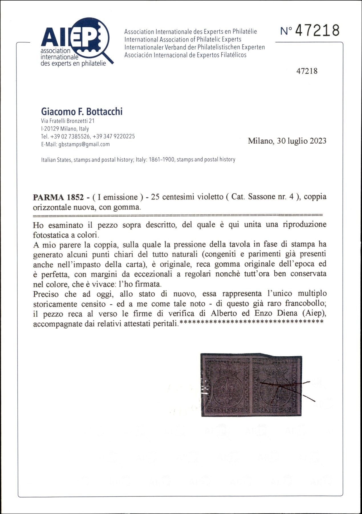 ITALIA / Antichi Stati Italiani / Parma / Posta ordinaria