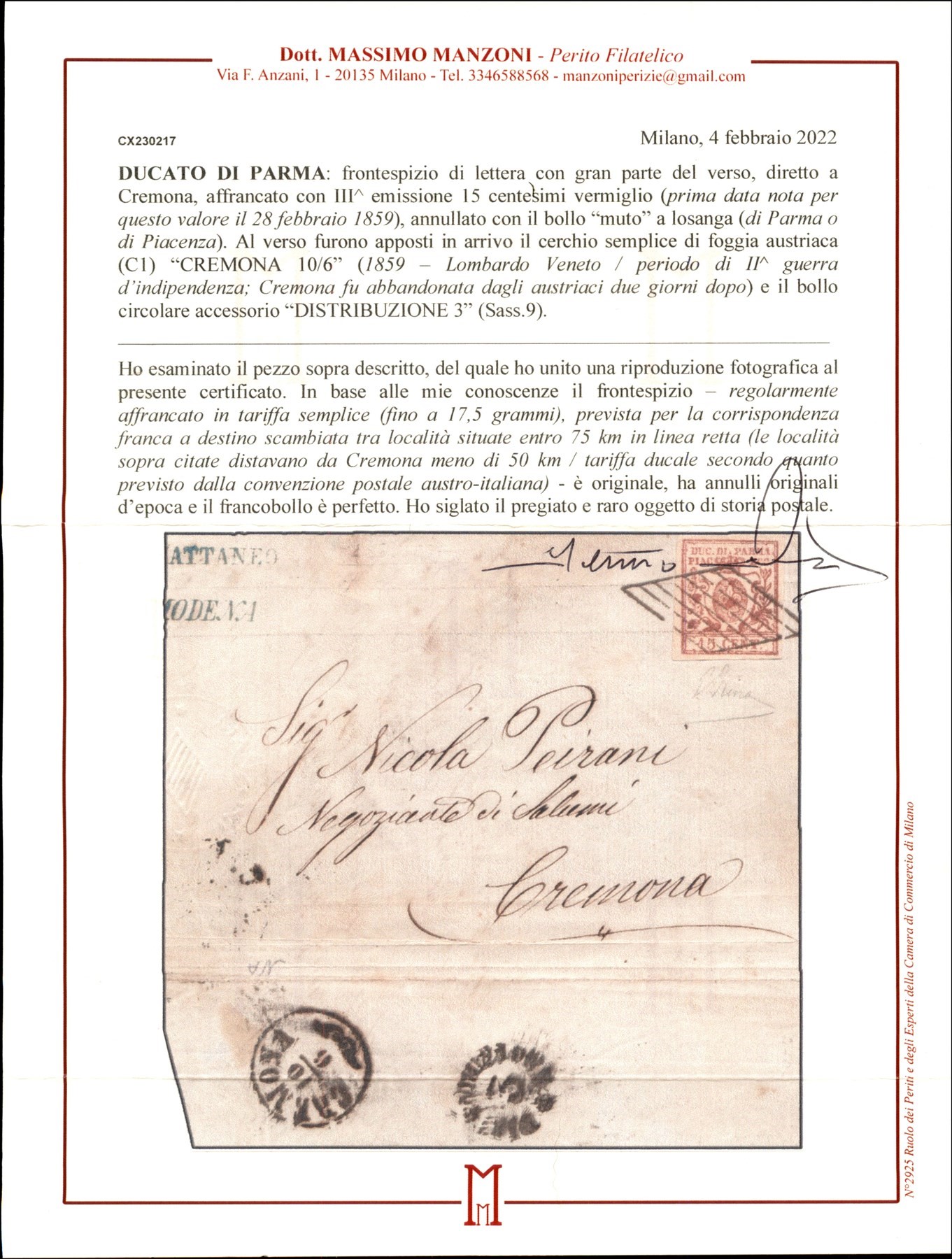 Italia / Antichi Stati Italiani / Parma / Posta Ordinaria