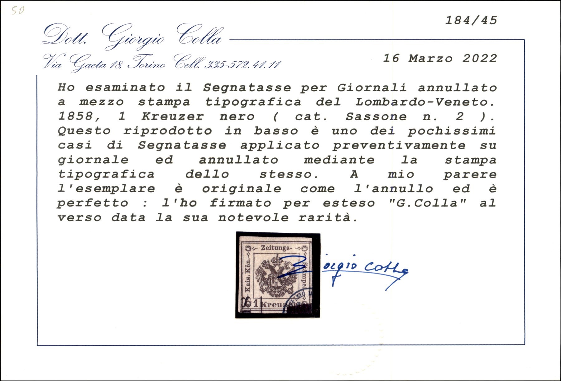 ITALIA / Antichi Stati Italiani / Lombardo Veneto / Segnatasse giornali