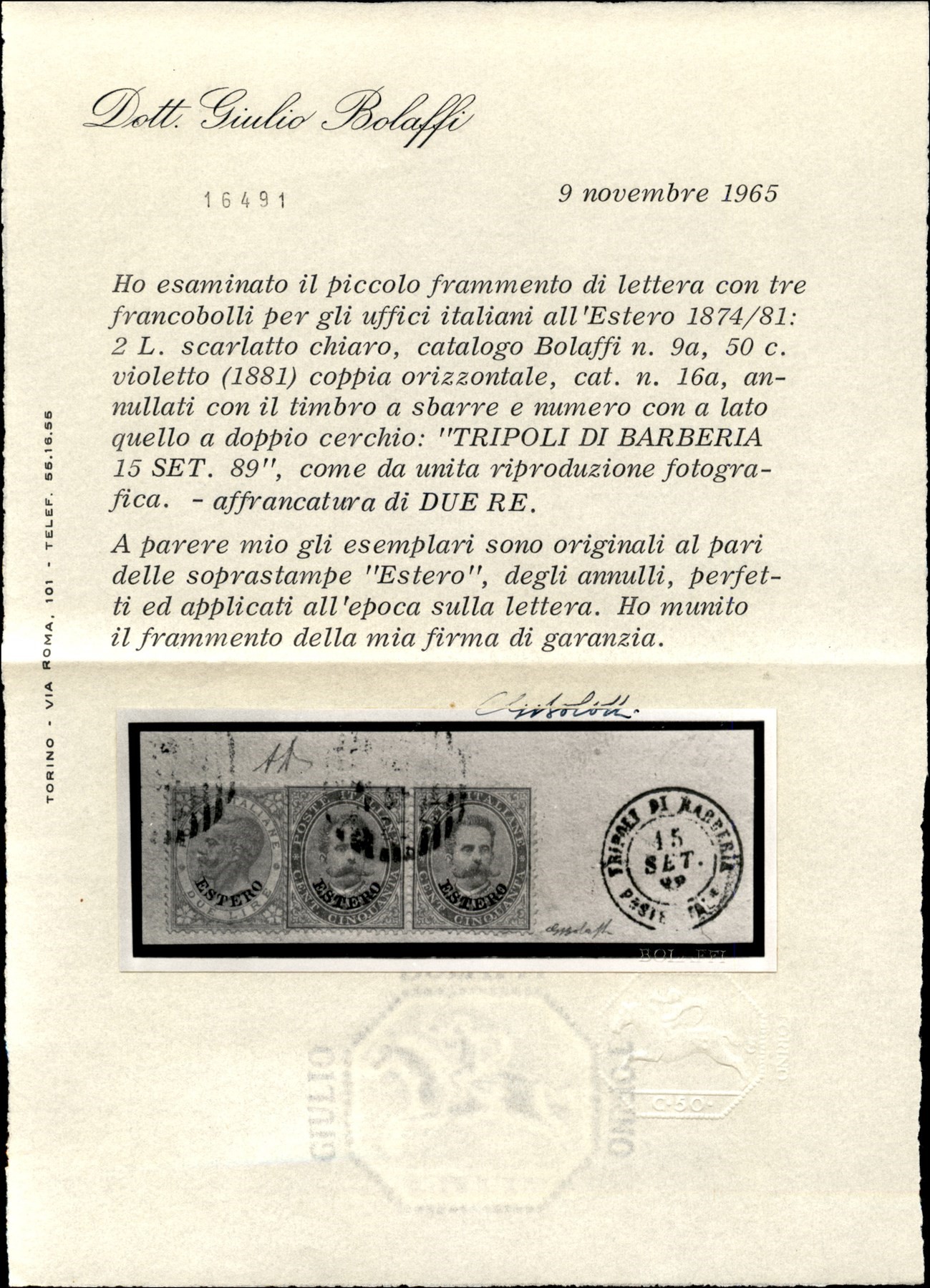 Italia / Uffici Postali All'estero / Tripoli di Barberia / Posta Ordinaria