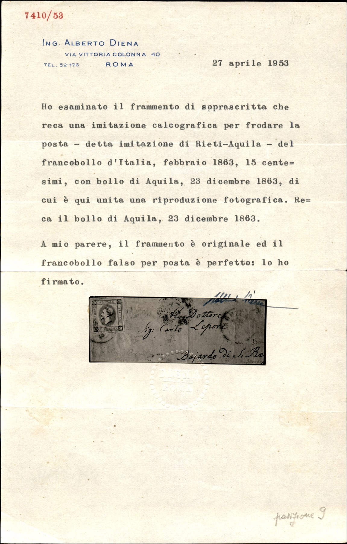 Italia / Regno / Vittorio Emanuele II / Posta Ordinaria
