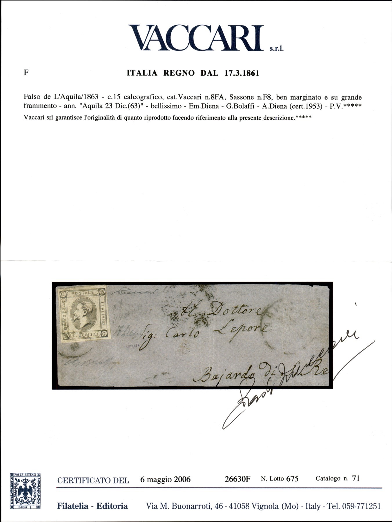 Italia / Regno / Vittorio Emanuele II / Posta Ordinaria