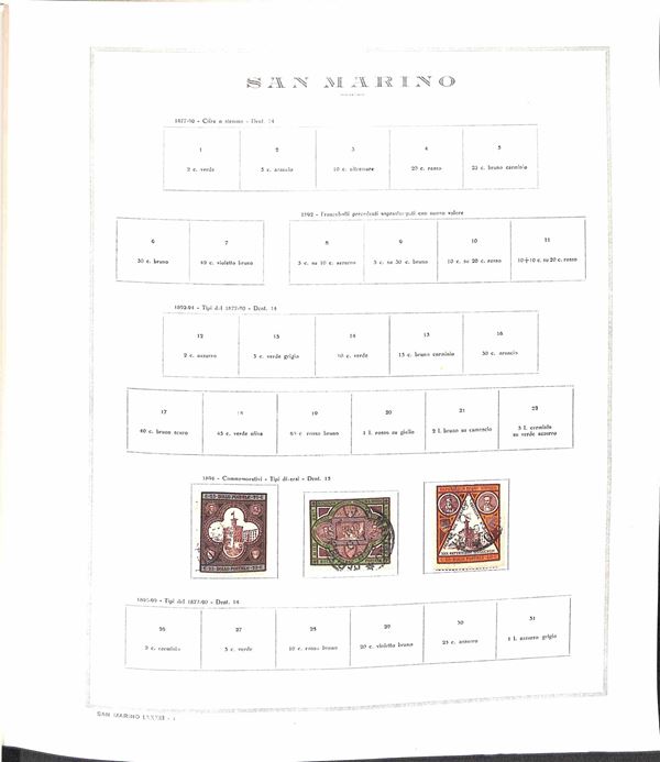 SAN NARINO - 1894/1975 - Collezione del periodo in 2 album con anni dal 1959 al 1975 ripetuti - alcune buone presenze tra le prime serie e tra i servizi - ottimo insieme